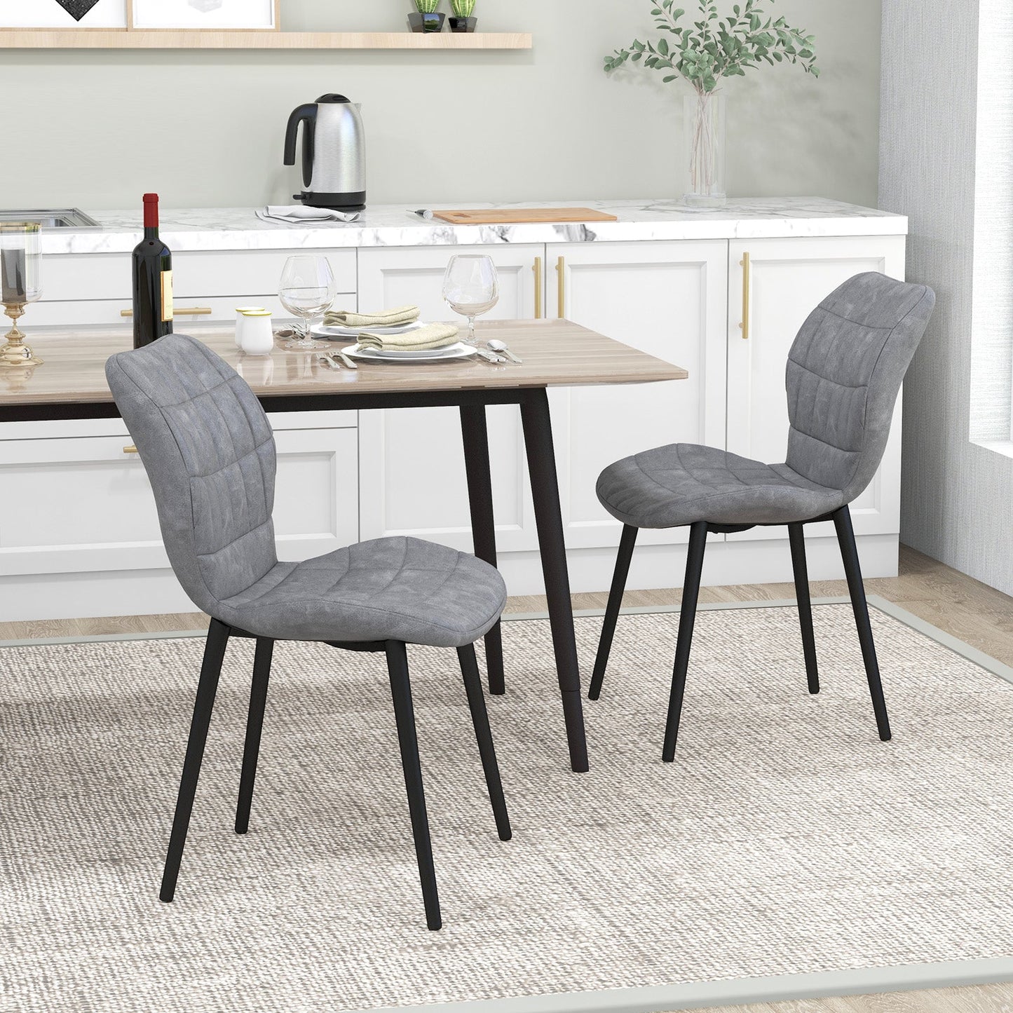 Dining Chairs Set of 2 with Padded Back Metal Legs and Adjustable Foot Pads