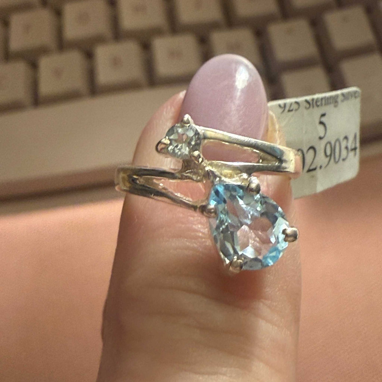 Double Blue - Topaz with Aquamarine Ring in Sterling Silver Size 5)