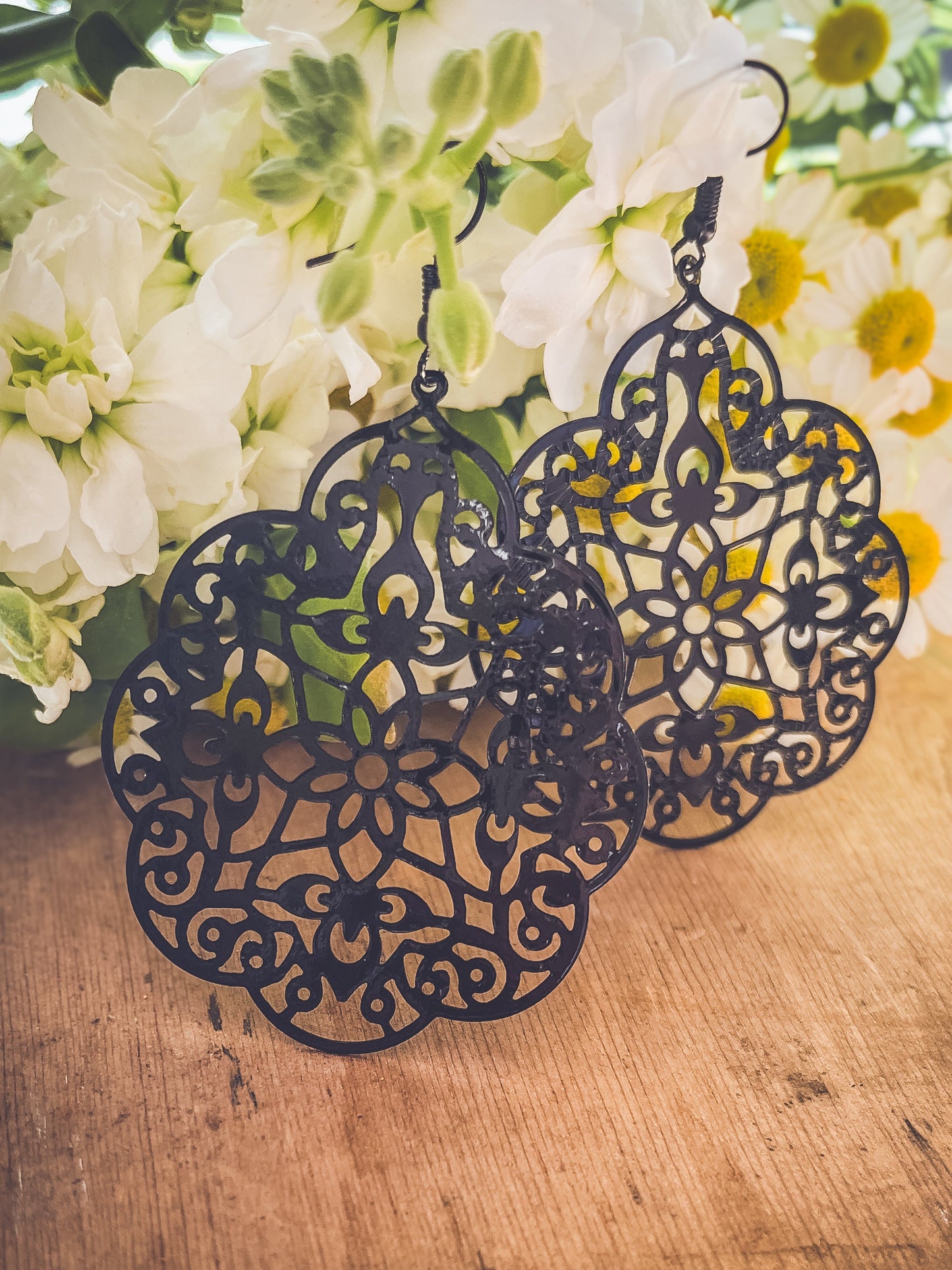 Beautiful Black Ornate Drop Earrings
