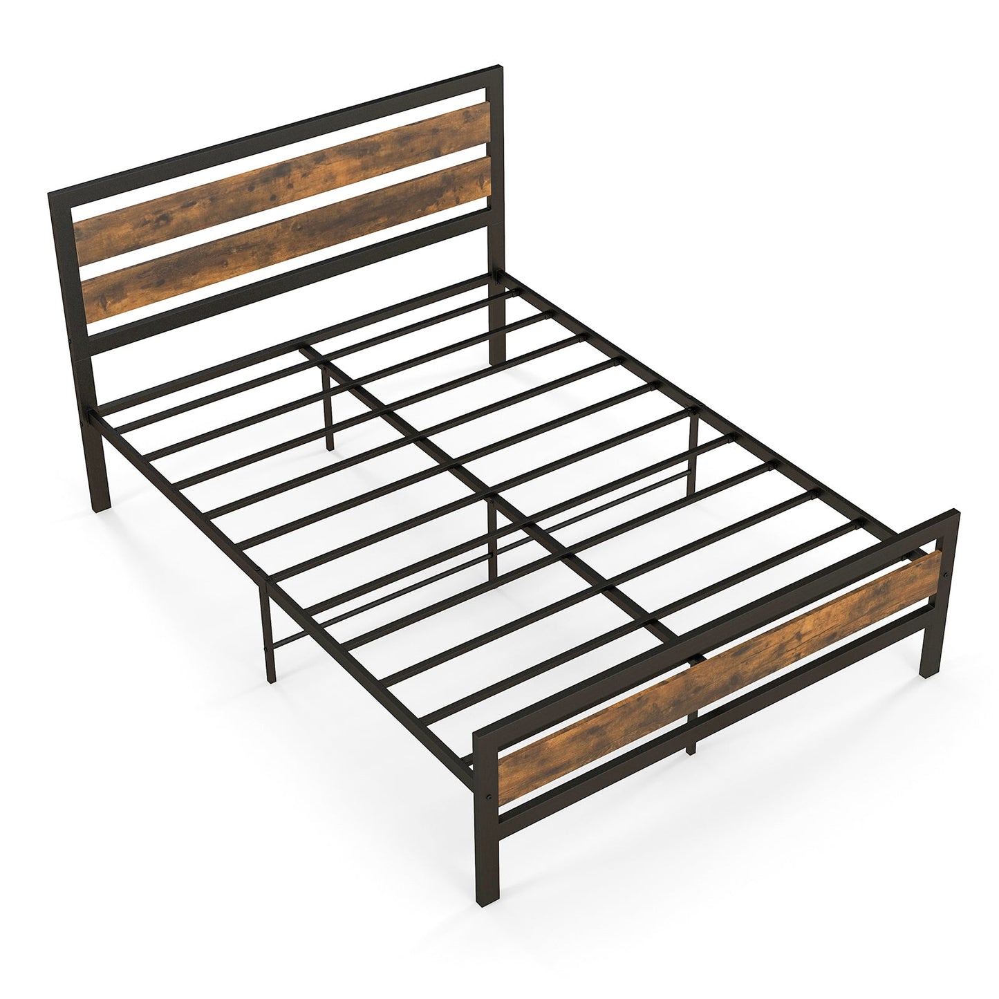 Full/Queen Industrial Bed Frame with Rustic Headboard and Footboard-Queen Size