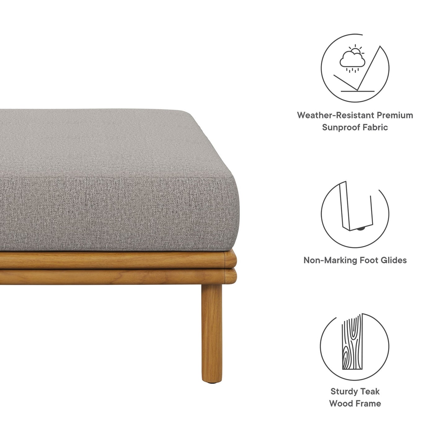 Wren Outdoor Patio Teak Wood Ottoman By Modway