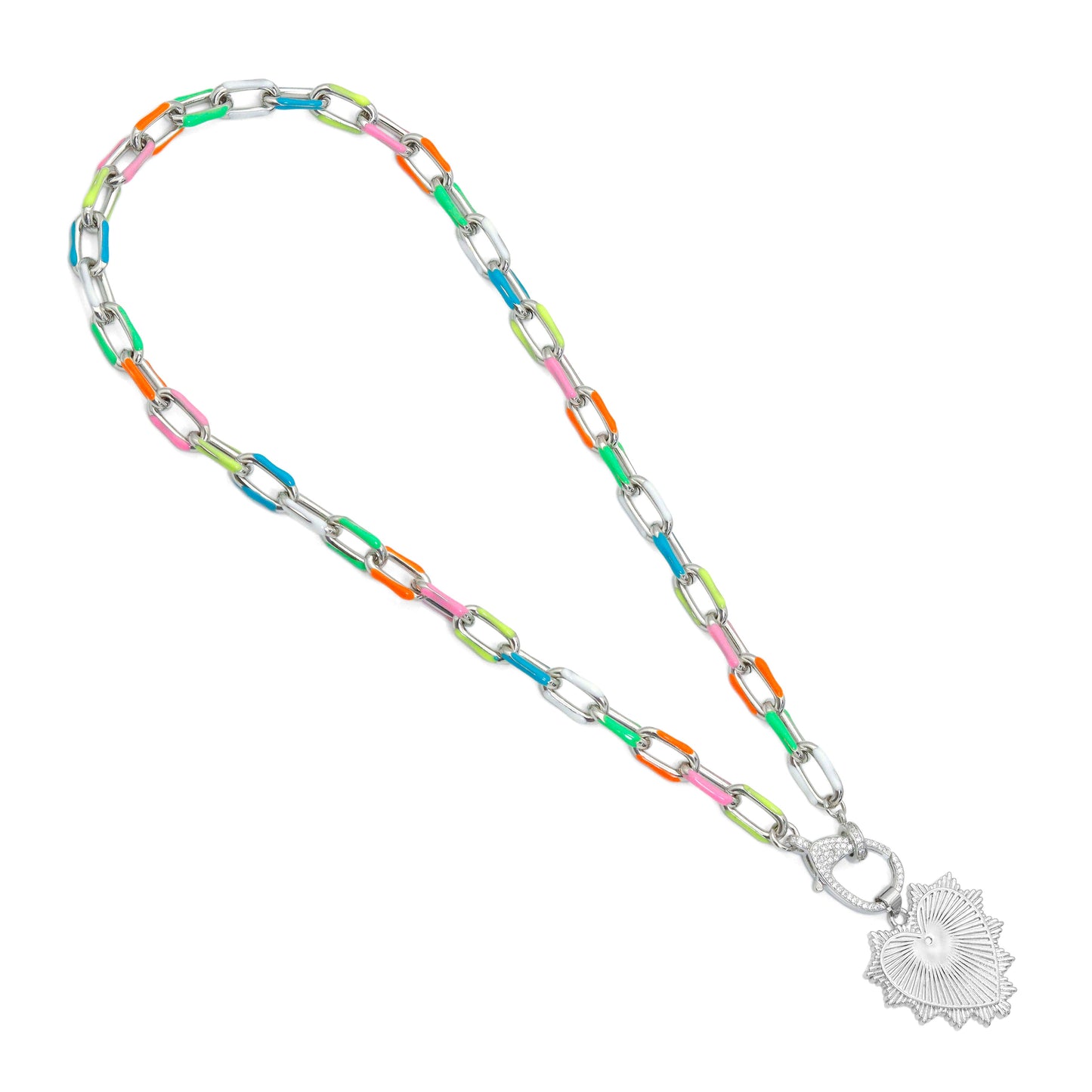 Long Oval Link Chain Necklace with Heart Pendant,sku#EF294