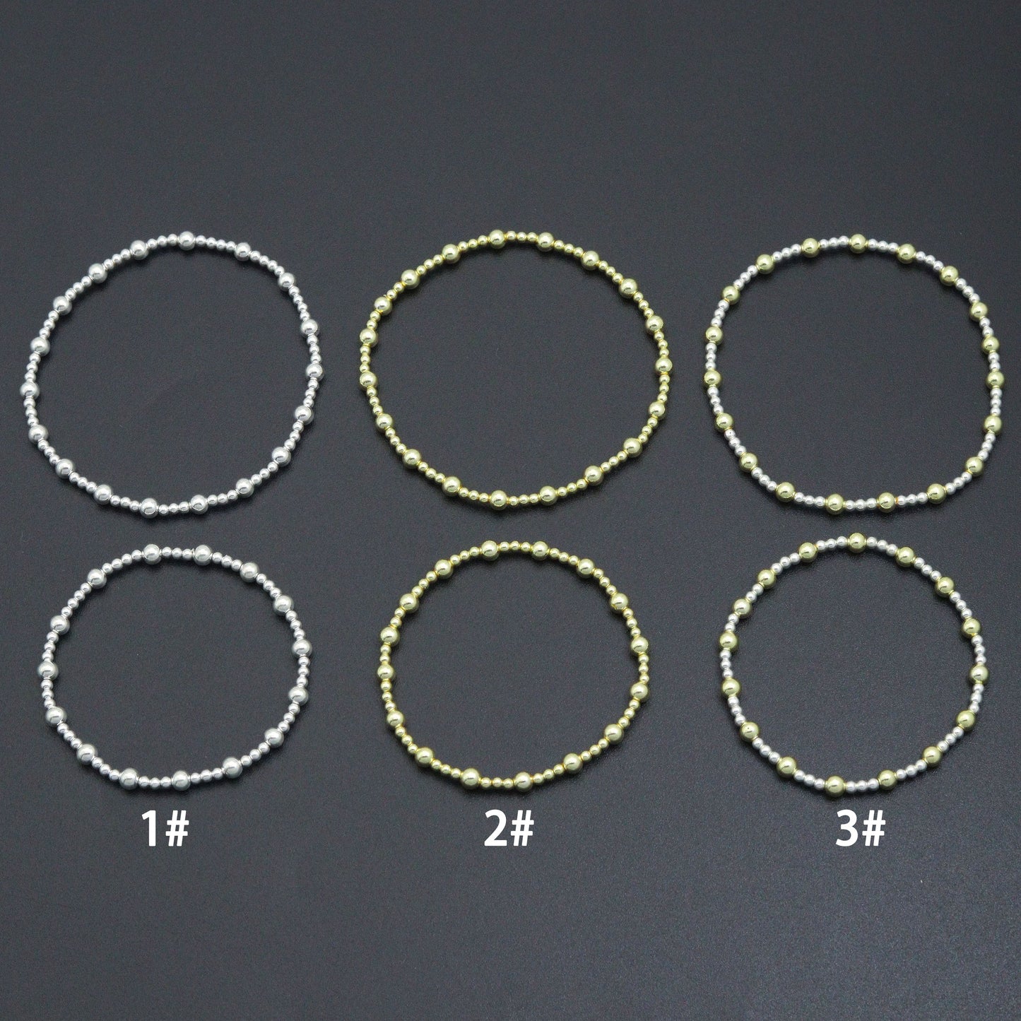 2.5mm with 4mm Round Smooth Hematite Stretchy Bracelet, Sku#EF729