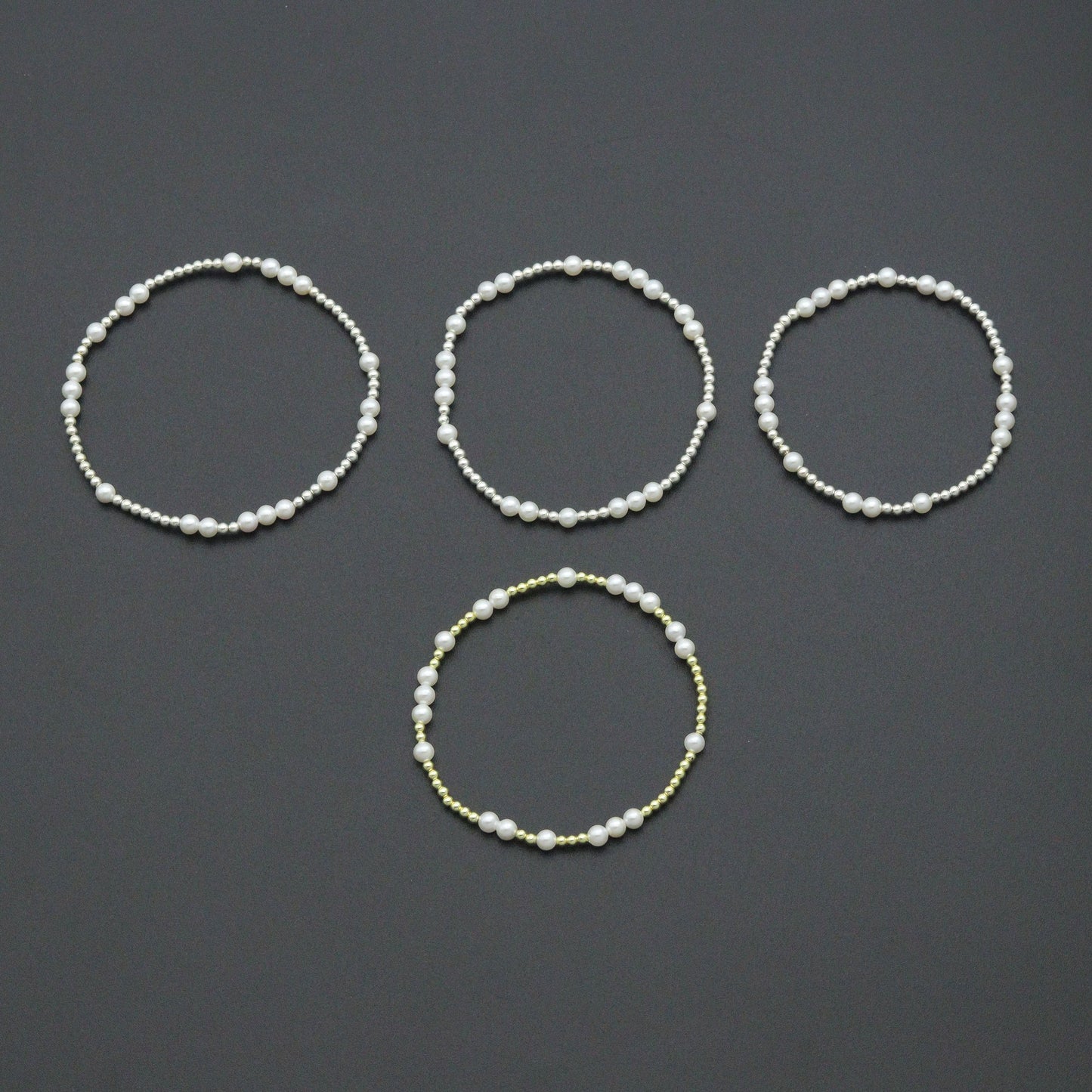 7'' Round Silver Hematite with MOP Stretchy Bracelet, Sku#EF741