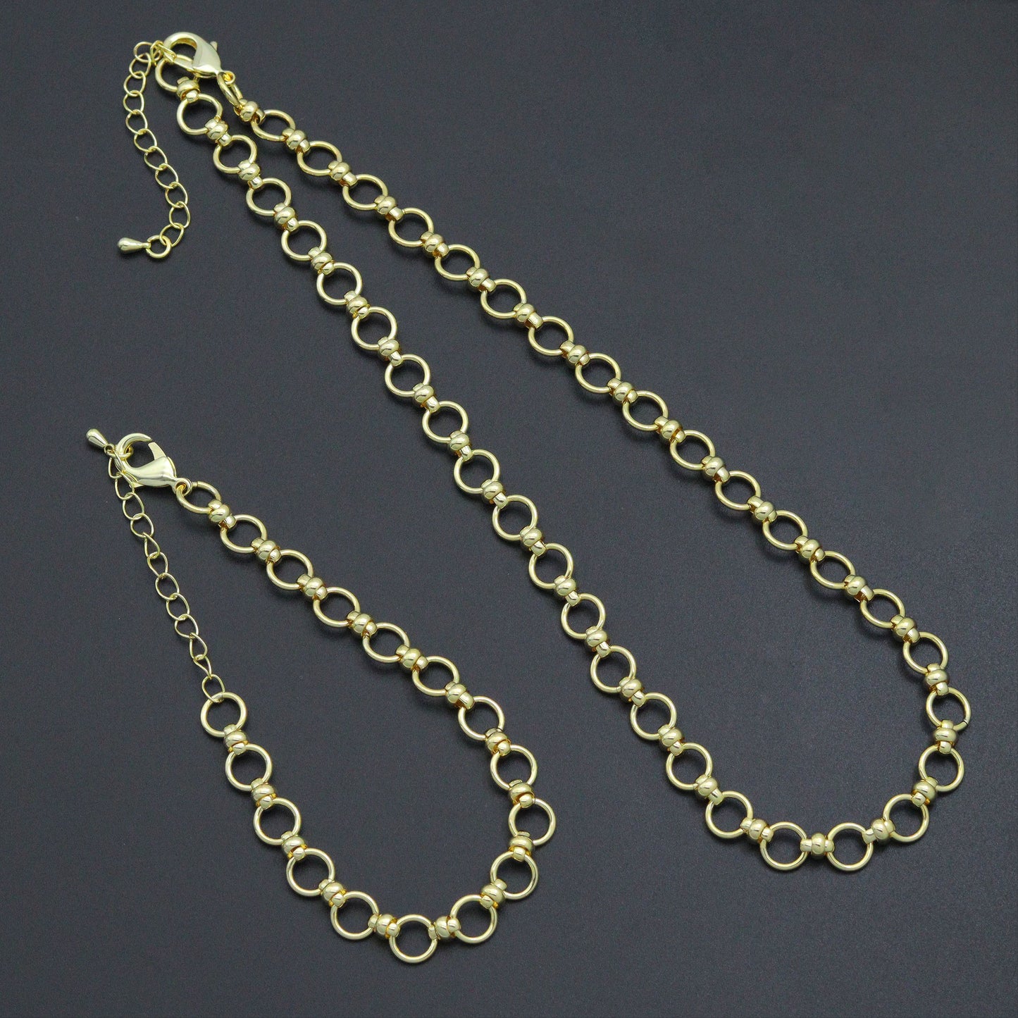Gold Round Link Chain Necklace Bracelet, sku#EF771