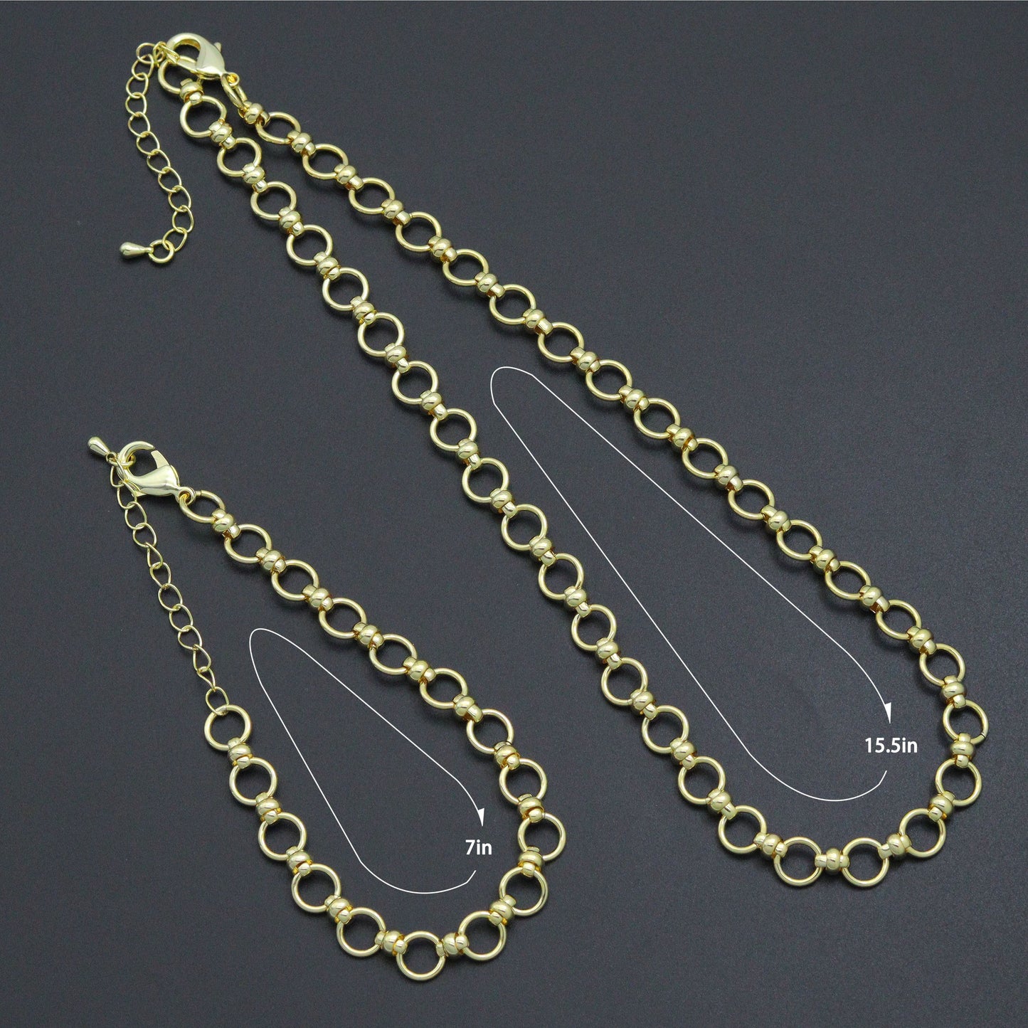 Gold Round Link Chain Necklace Bracelet, sku#EF771