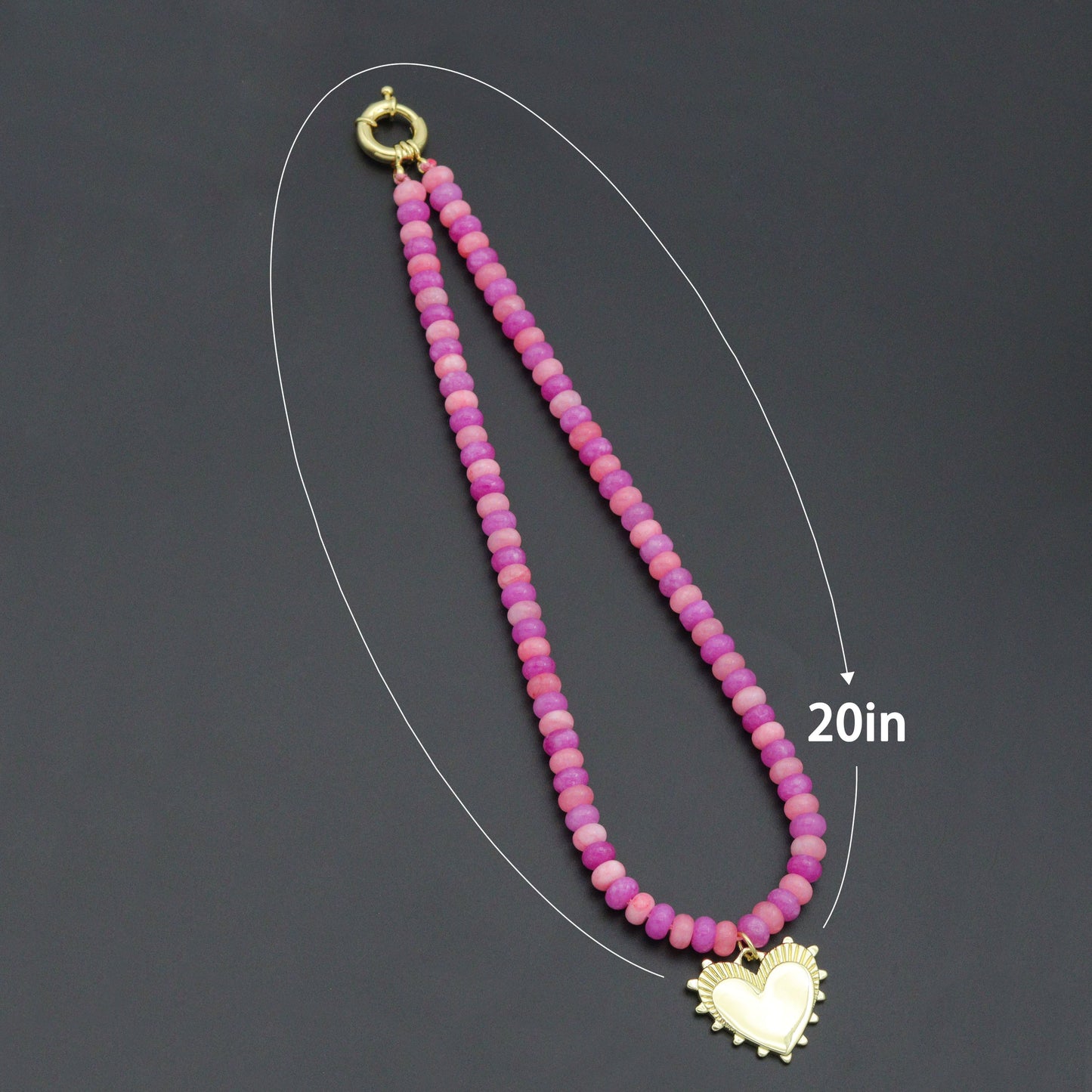 Mixed Pink Roundelle Jade beads necklace with heart, sku#EF809