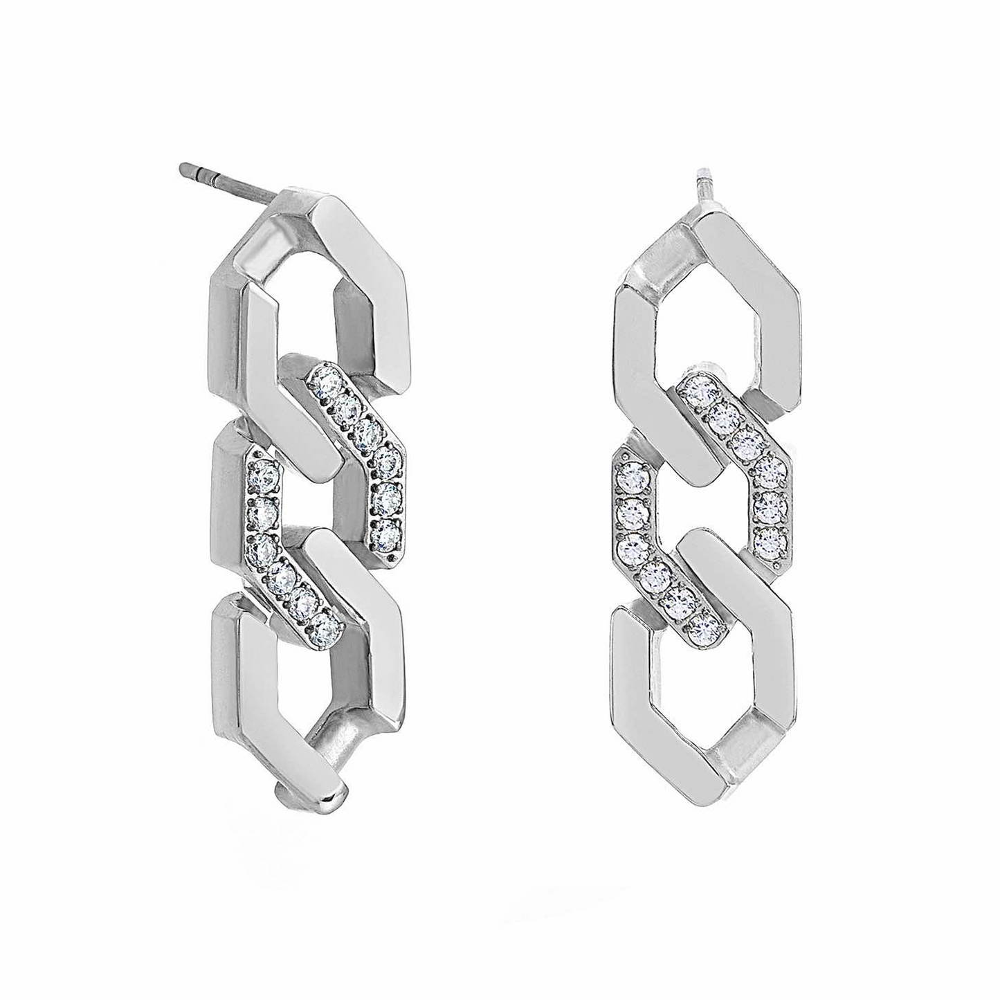 ER200W B.Tiff Pavé High Polish Flat Angular Cuban Link Earrings