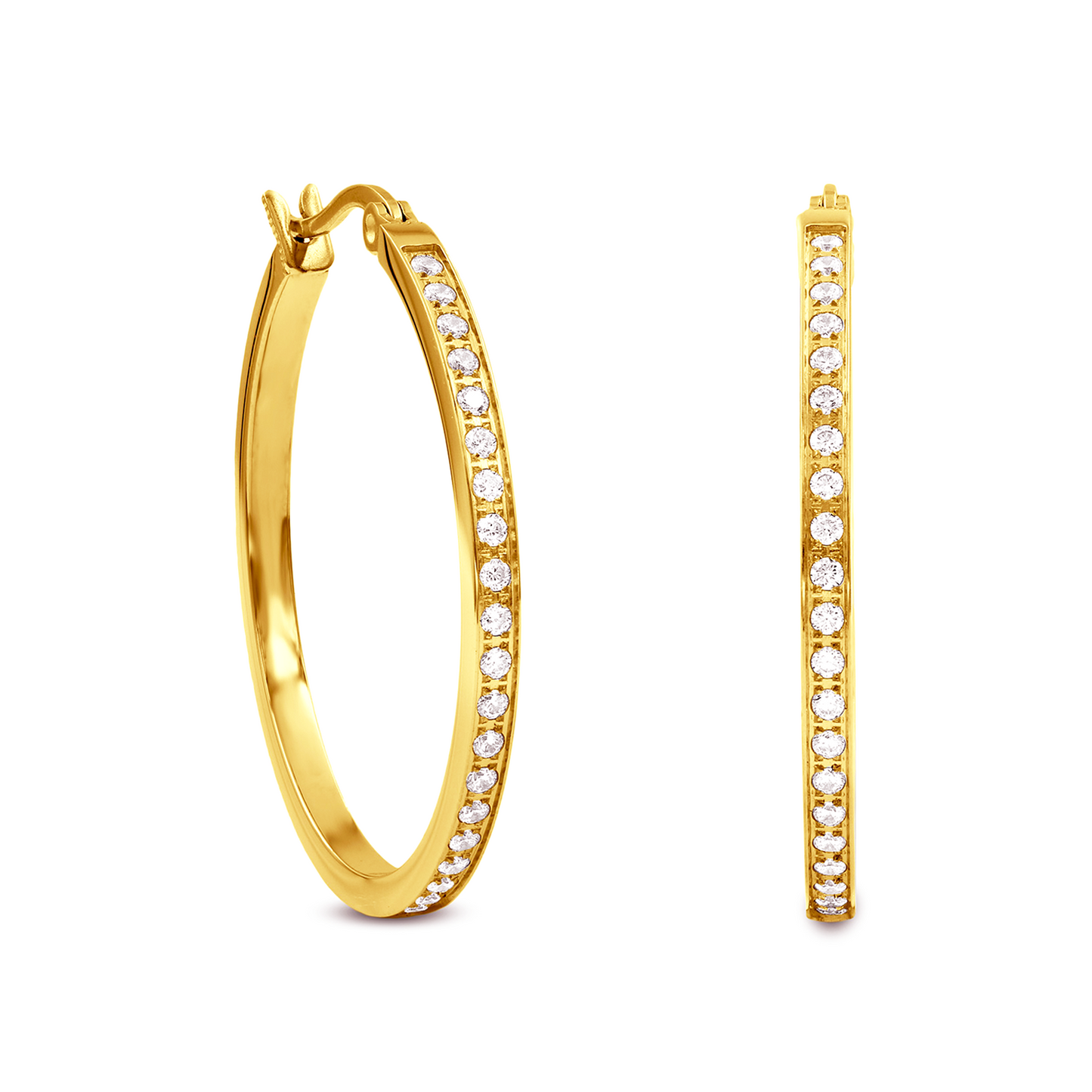 ER312G B.Tiff Gold Pavé 42-Stone Classic Medium Hoop Earrings