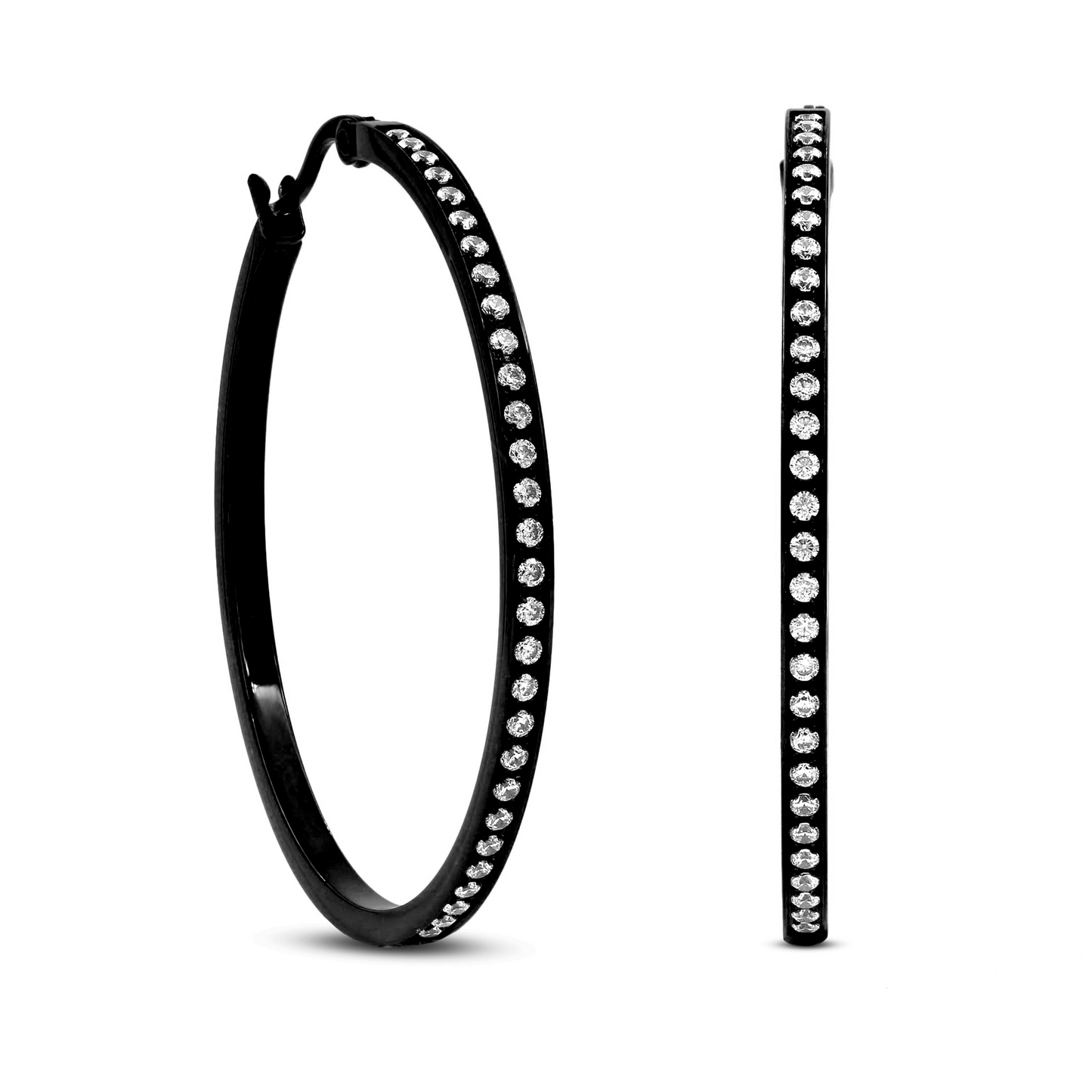 ER317B B.Tiff Black Pavé 58-Stone Classic Large Hoop Earrings