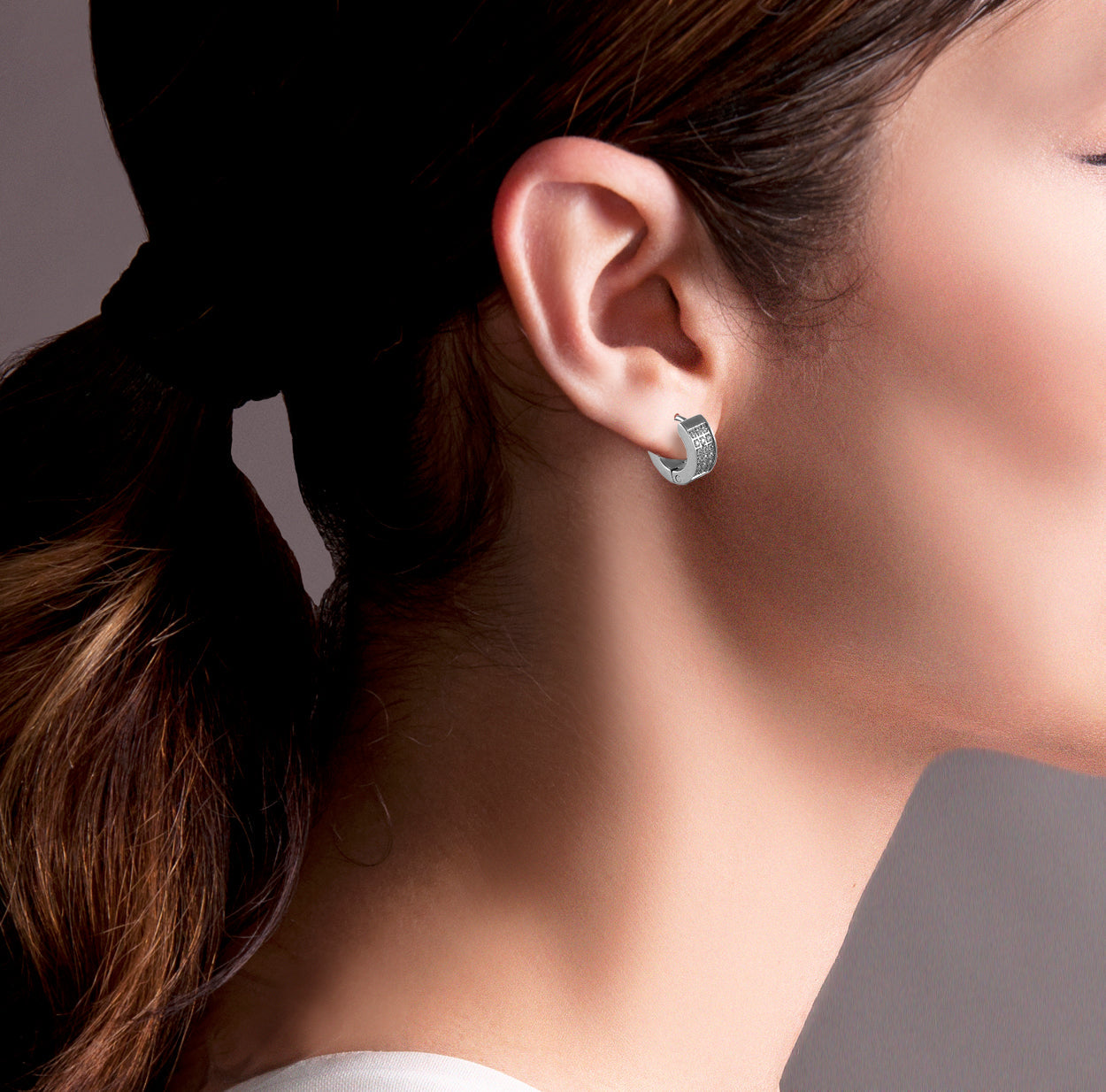 ER418W B.Tiff Pavé Huggie Earrings