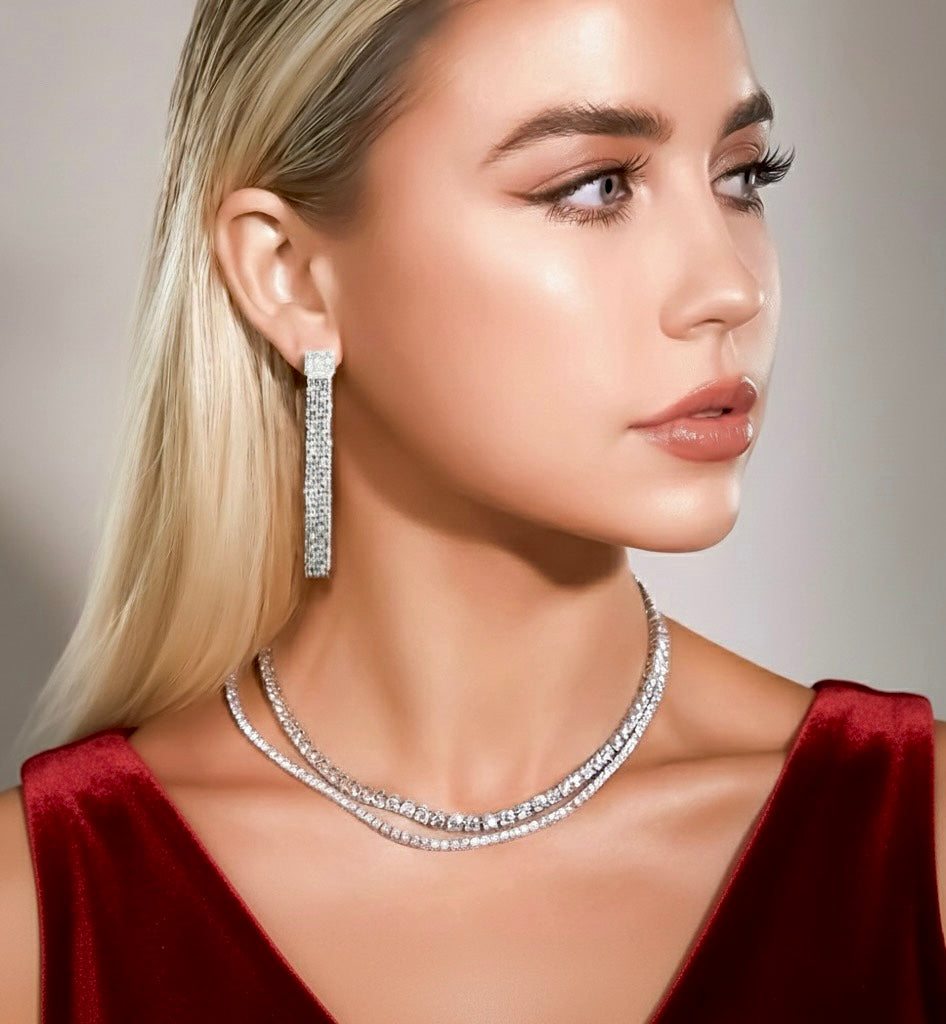 ER808W B.Tiff Pavé Hex Tassel Earrings