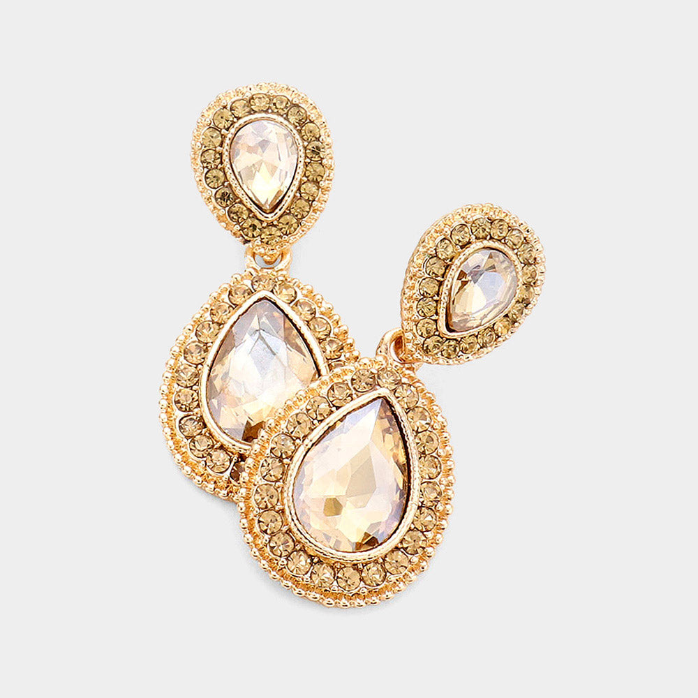 Women's Rhinestone Trim Teardrop Evening Dangle Earrings