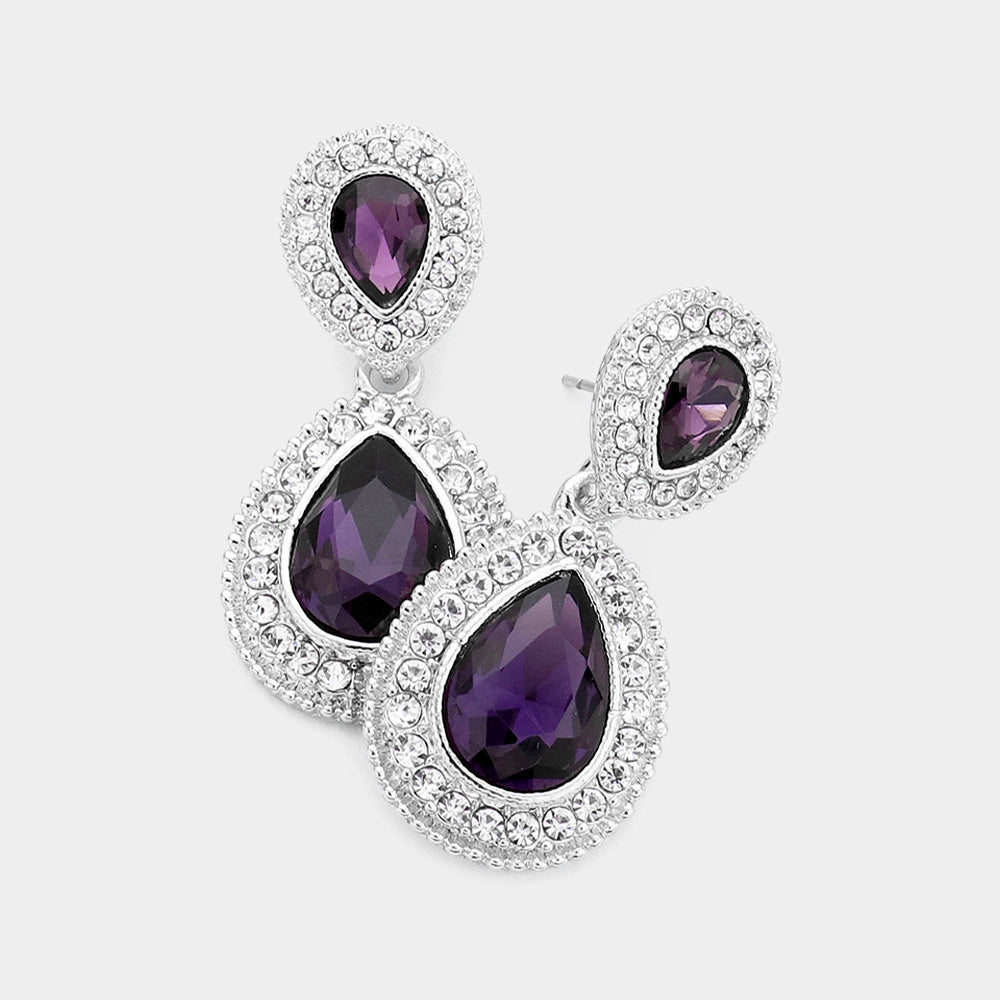 Women's Rhinestone Trim Teardrop Evening Dangle Earrings