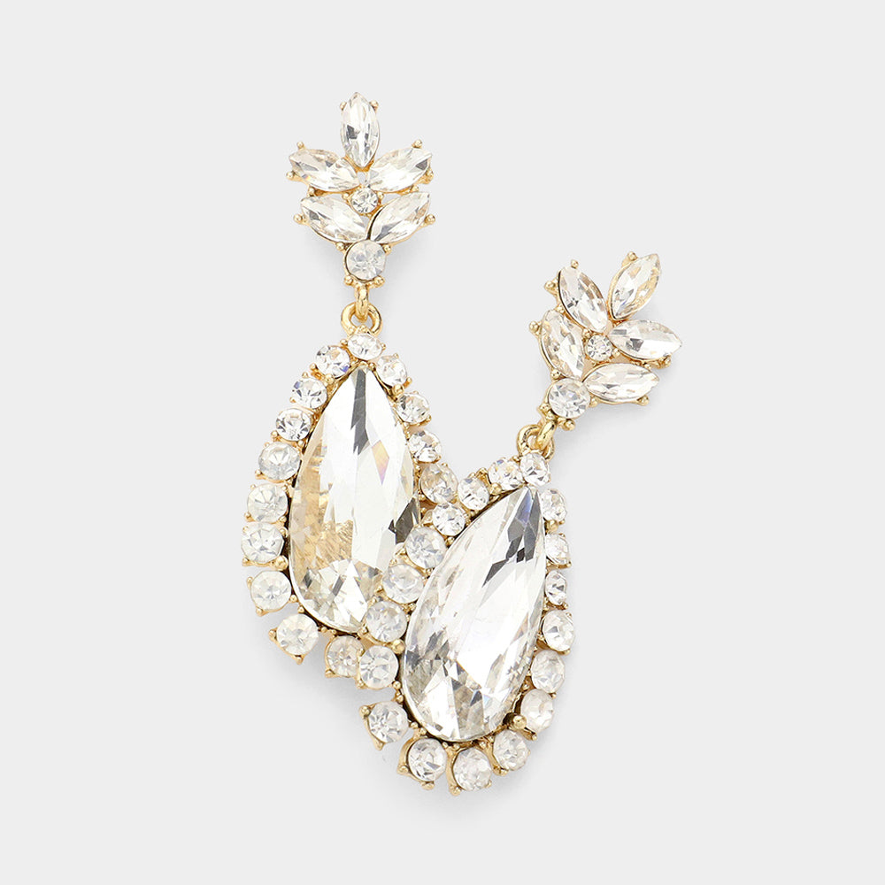 Women's Glass Crystal Teardrop Evening Dangle Earrings