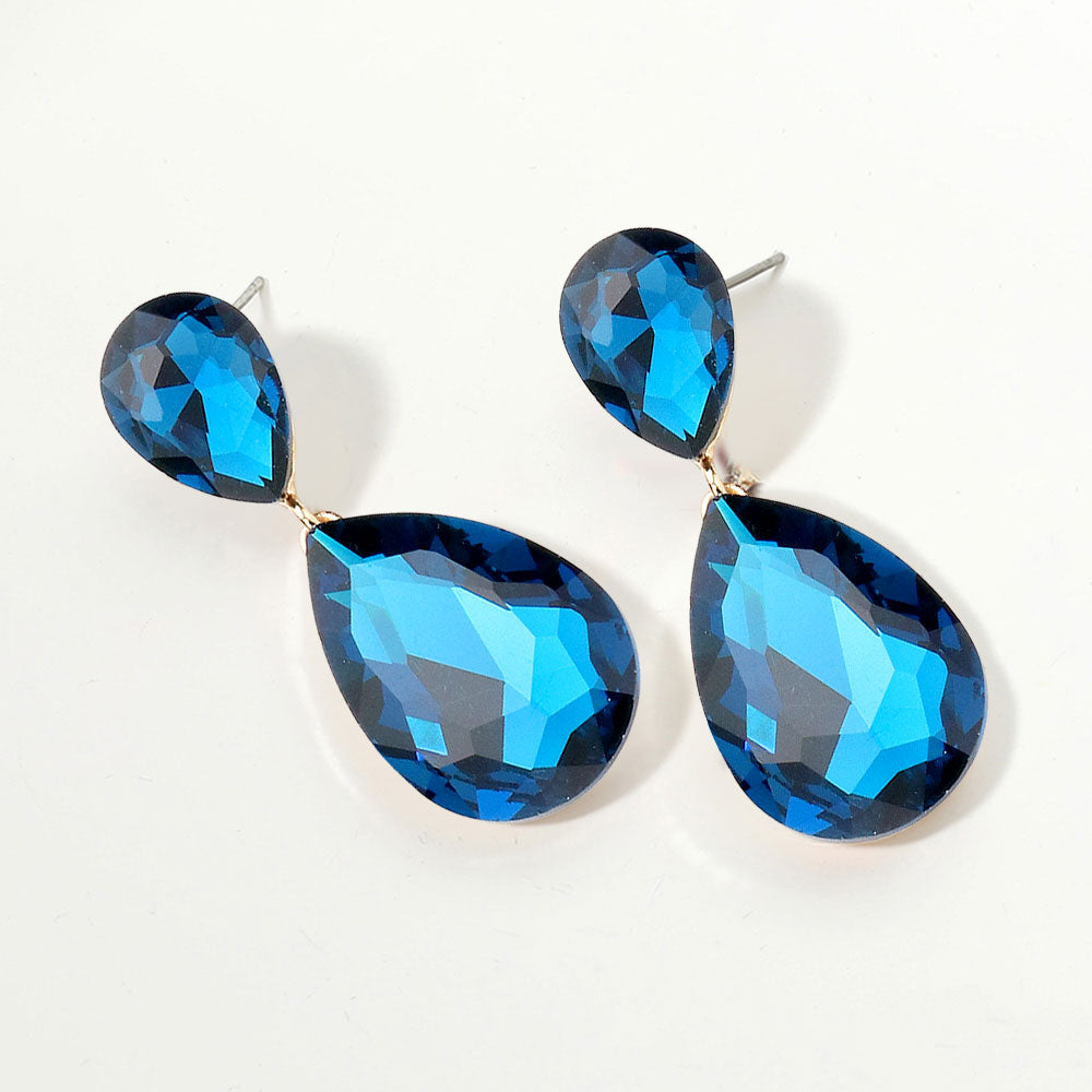 Women's Glass Crystal Teardrop Evening Dangle Earrings