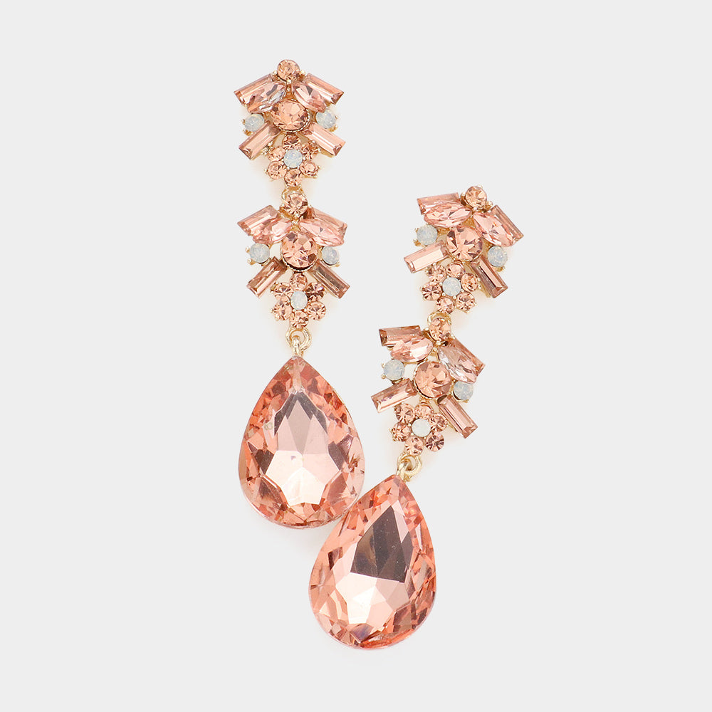 Chunky Pear Crystal Floral Evening Drop Earrings
