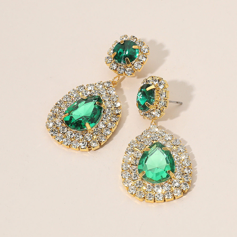 Women's Glass Crystal Teardrop Evening Dangle Earrings