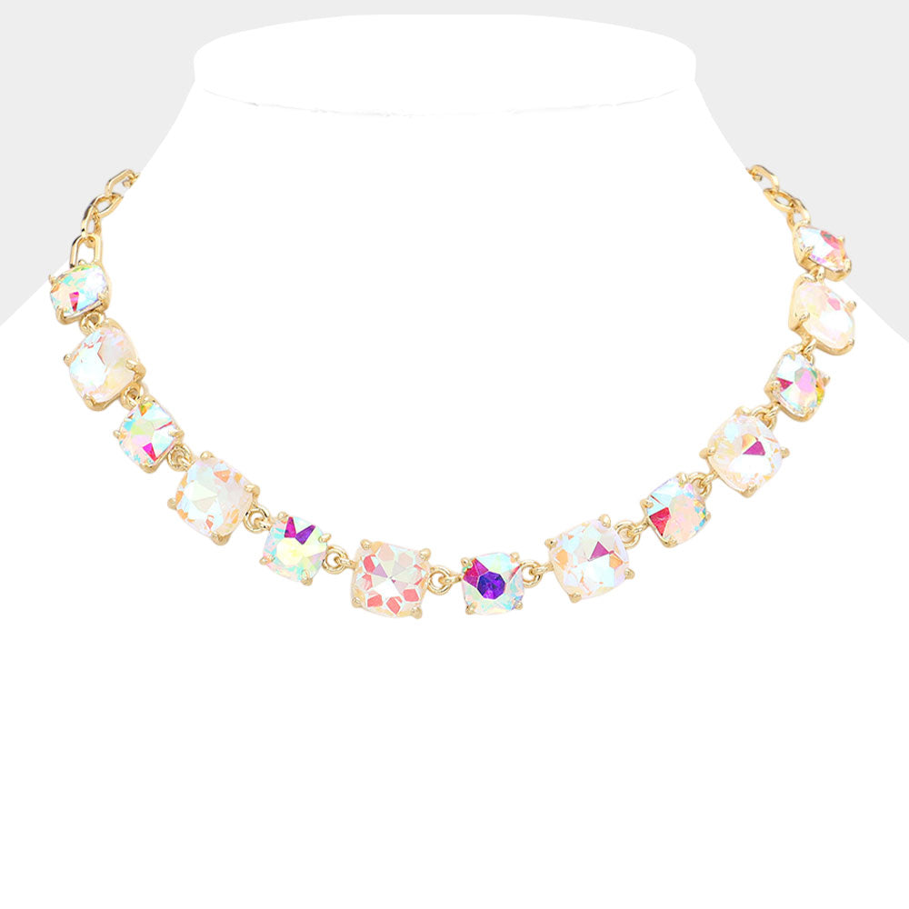 Women's Cushion Square Stone Link Evening Necklace