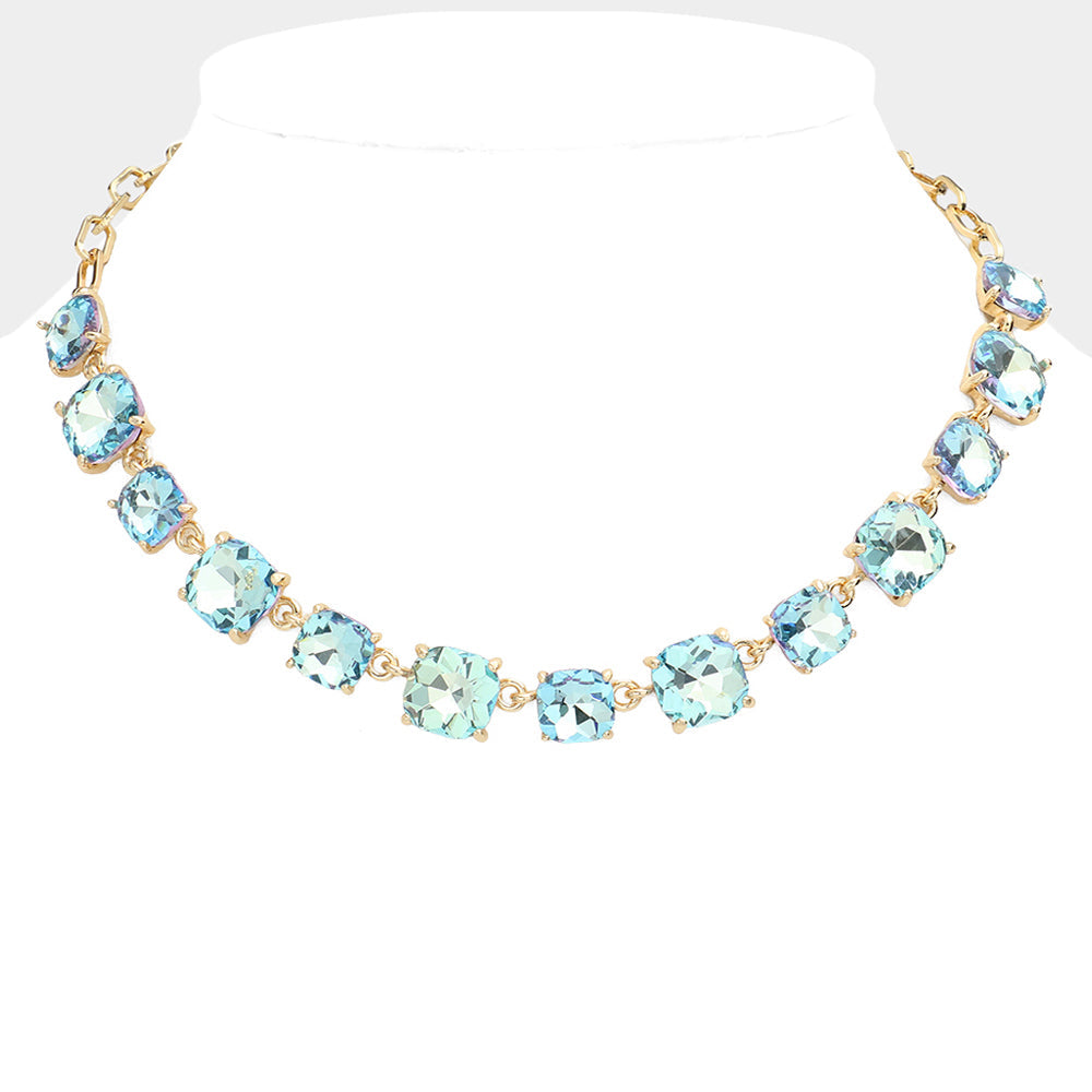 Women's Cushion Square Stone Link Evening Necklace
