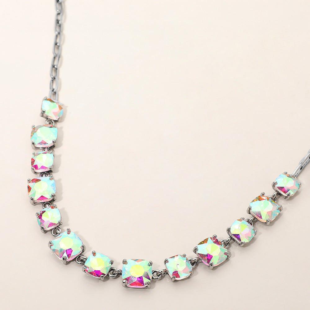 Women's Cushion Square Stone Link Evening Necklace