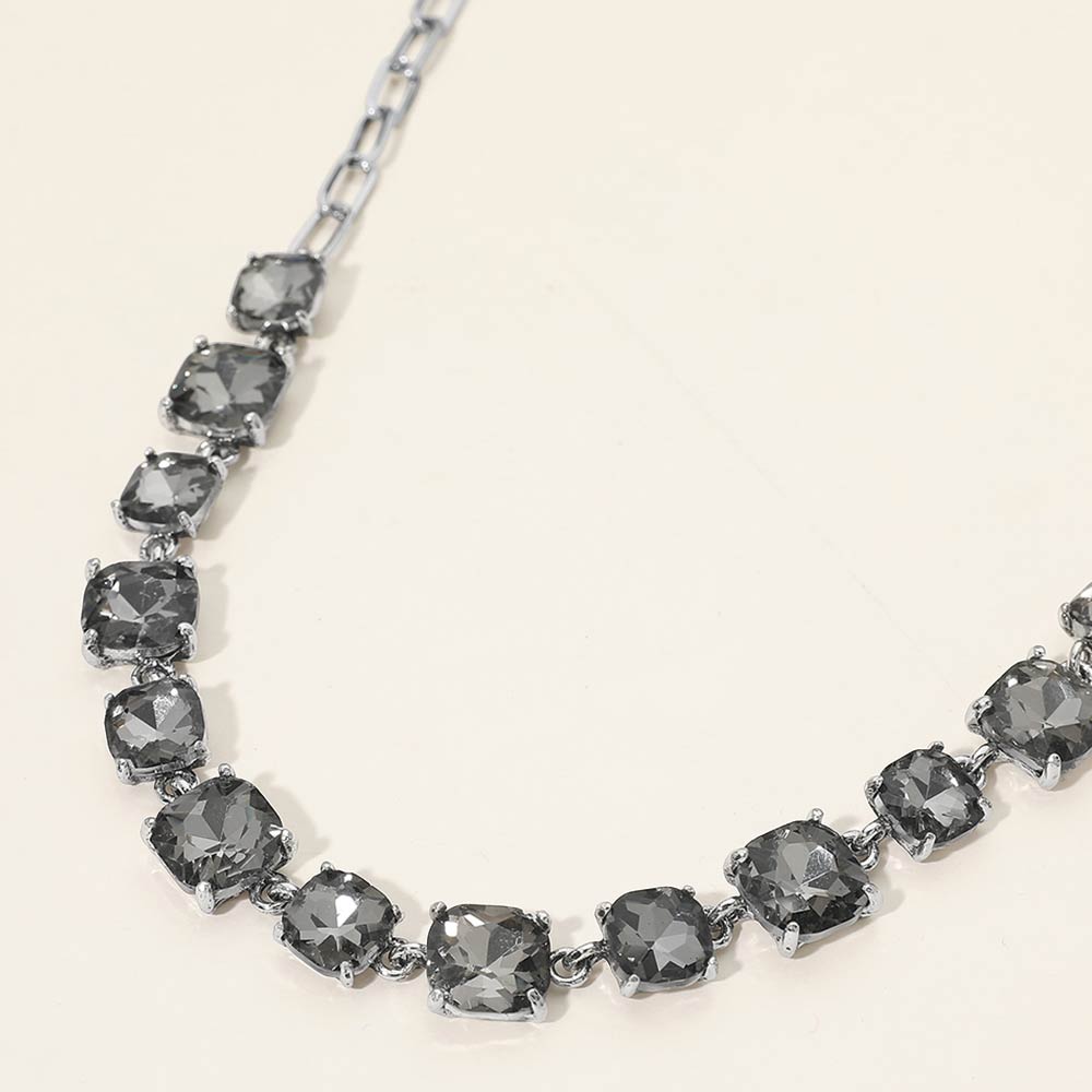 Women's Cushion Square Stone Link Evening Necklace