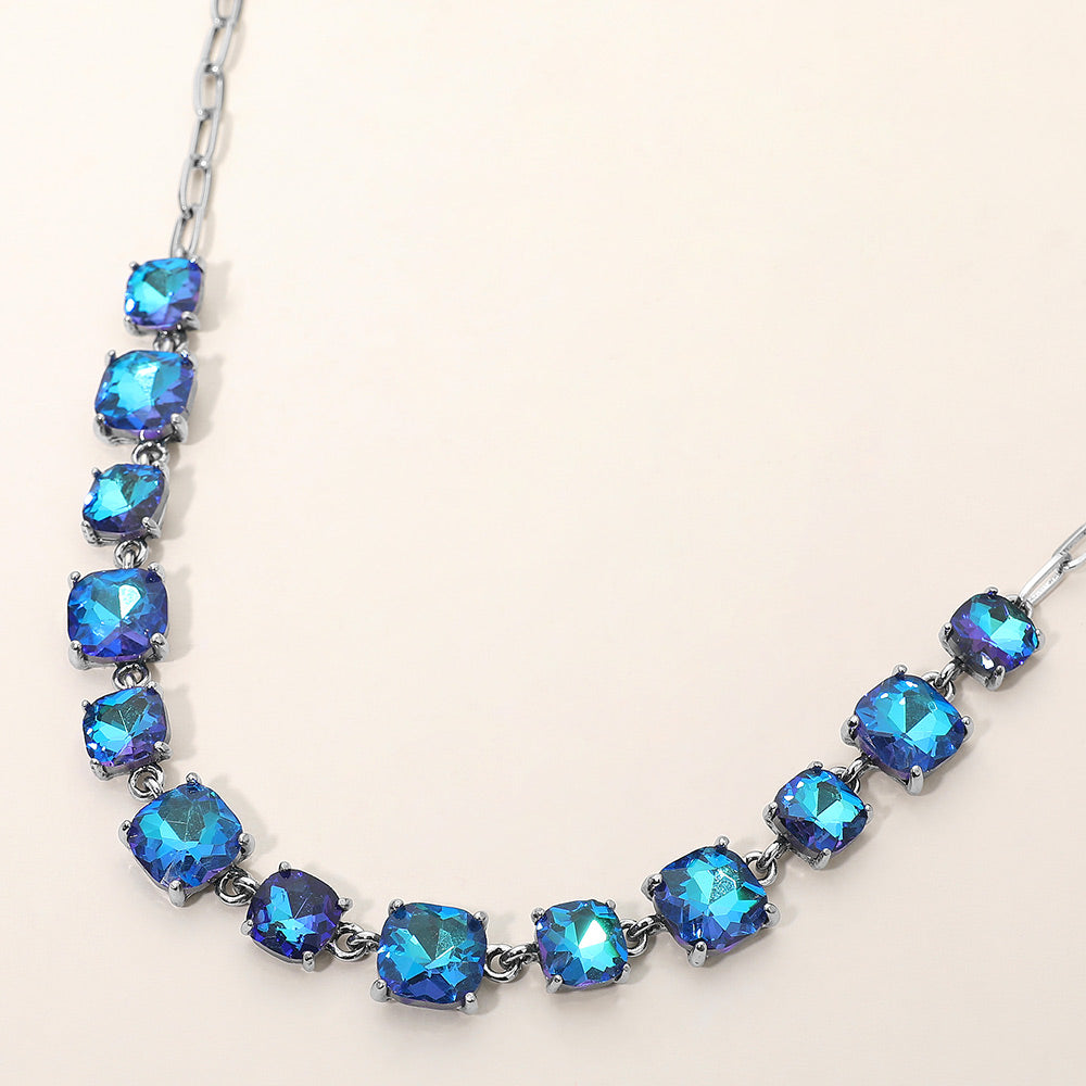 Women's Cushion Square Stone Link Evening Necklace