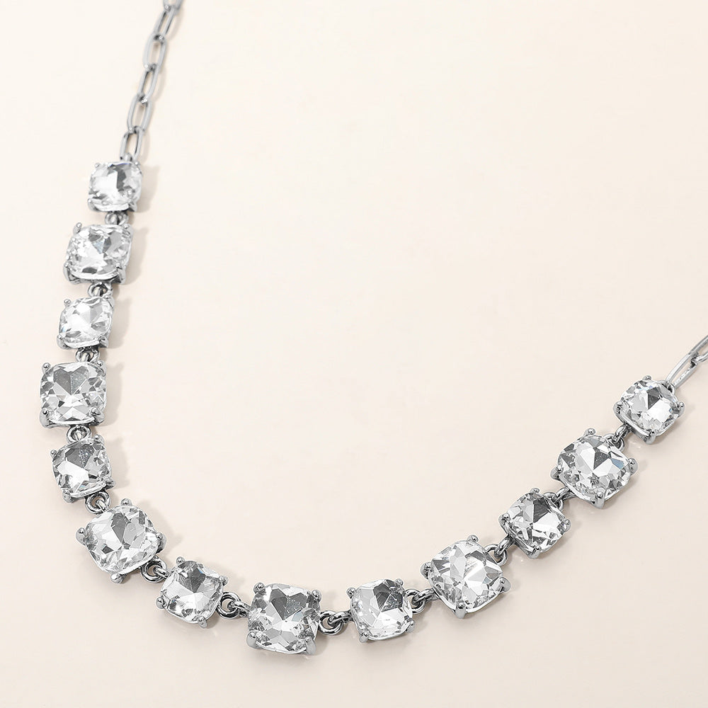 Women's Cushion Square Stone Link Evening Necklace