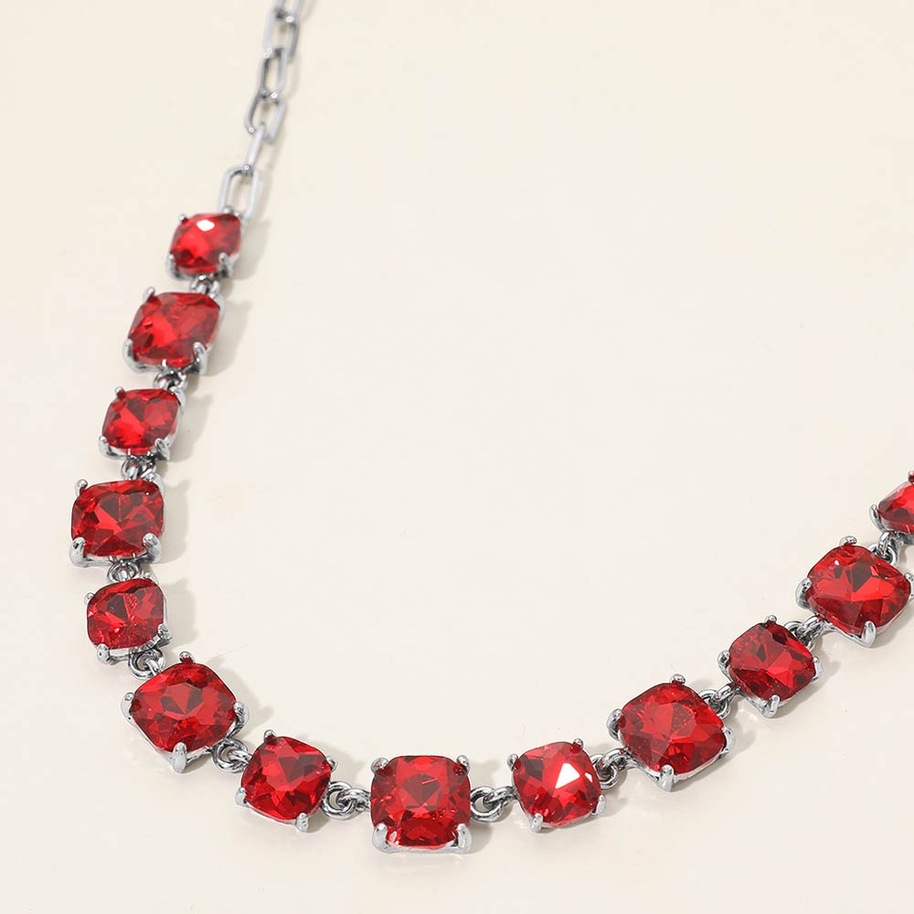 Women's Cushion Square Stone Link Evening Necklace