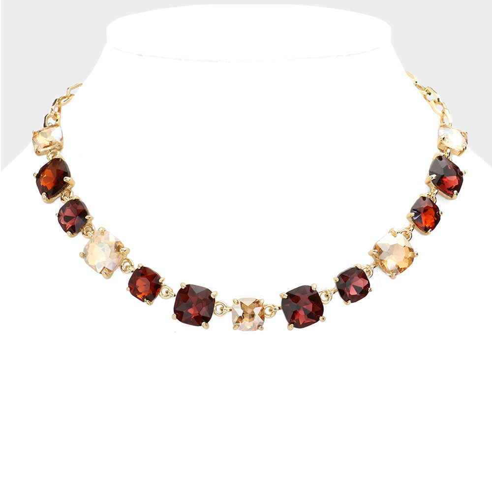Women's Cushion Square Stone Link Evening Necklace