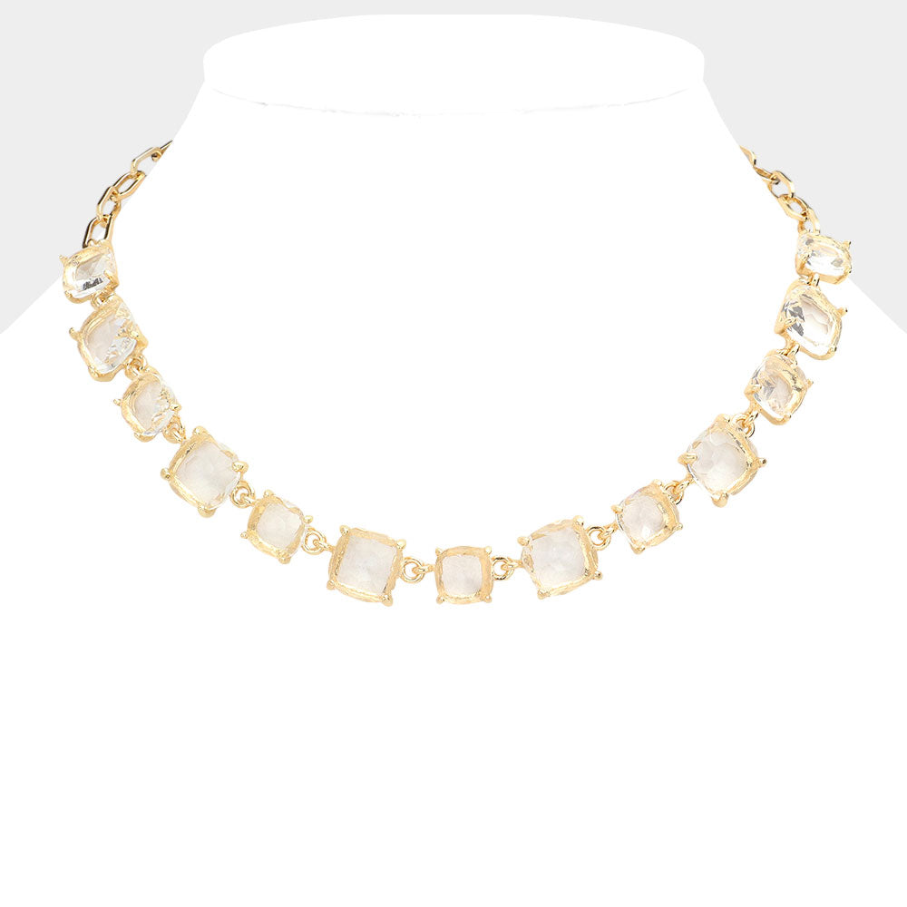 Women's Cushion Square Stone Link Evening Necklace