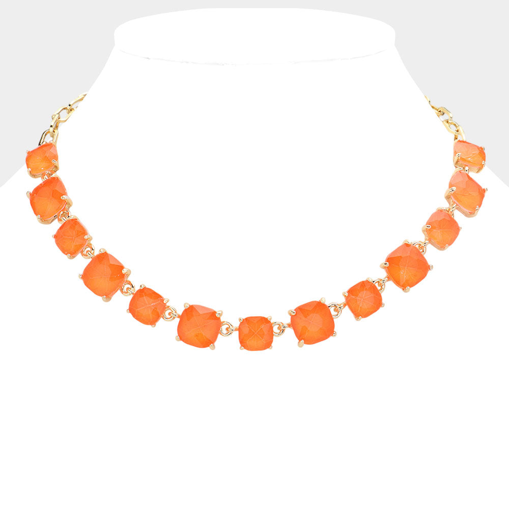 Women's Cushion Square Stone Link Evening Necklace