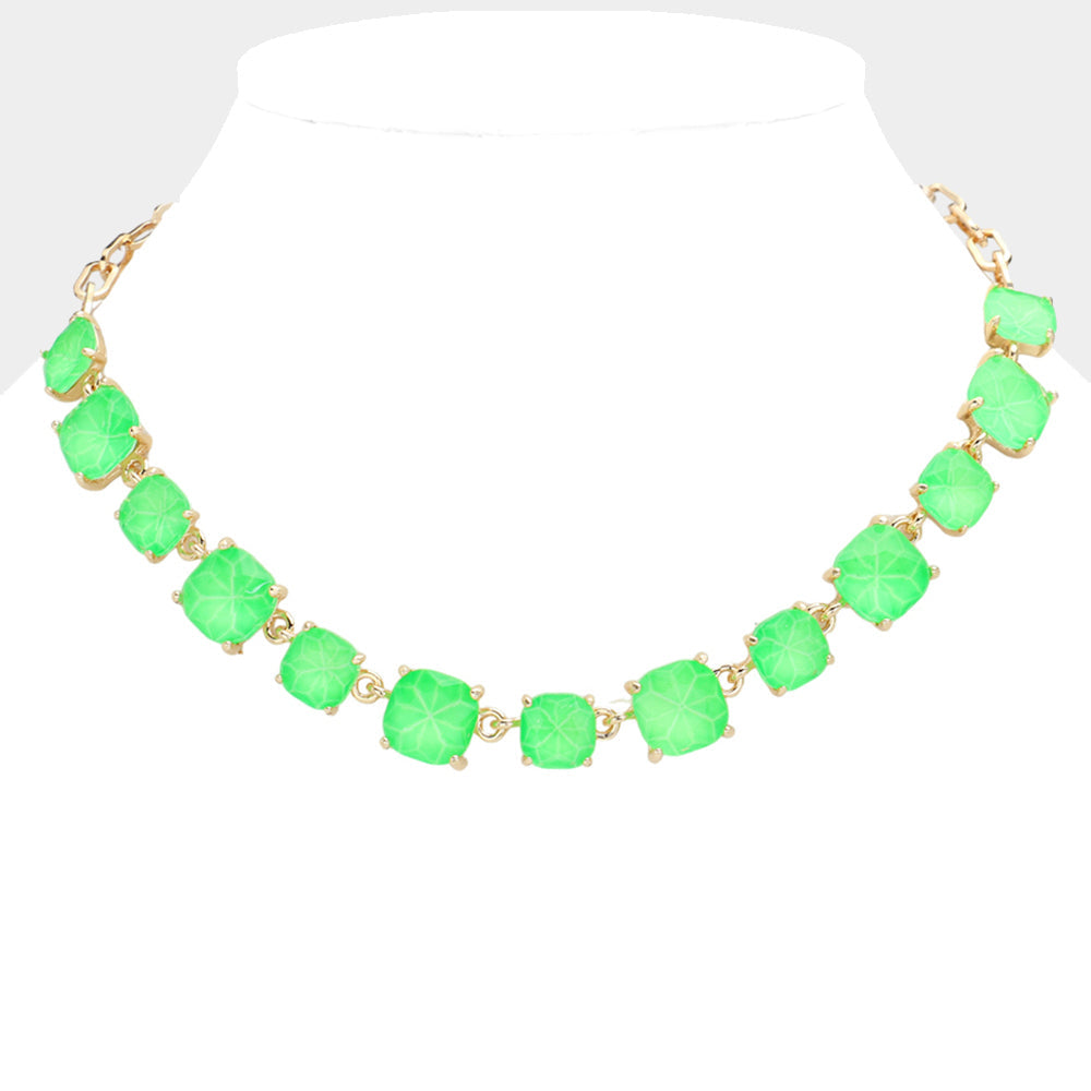 Women's Cushion Square Stone Link Evening Necklace