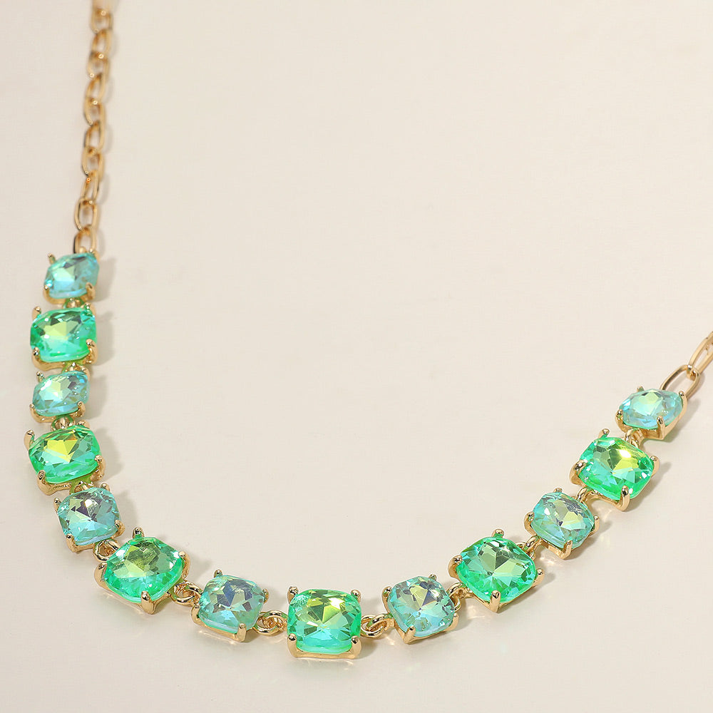 Women's Cushion Square Stone Link Evening Necklace