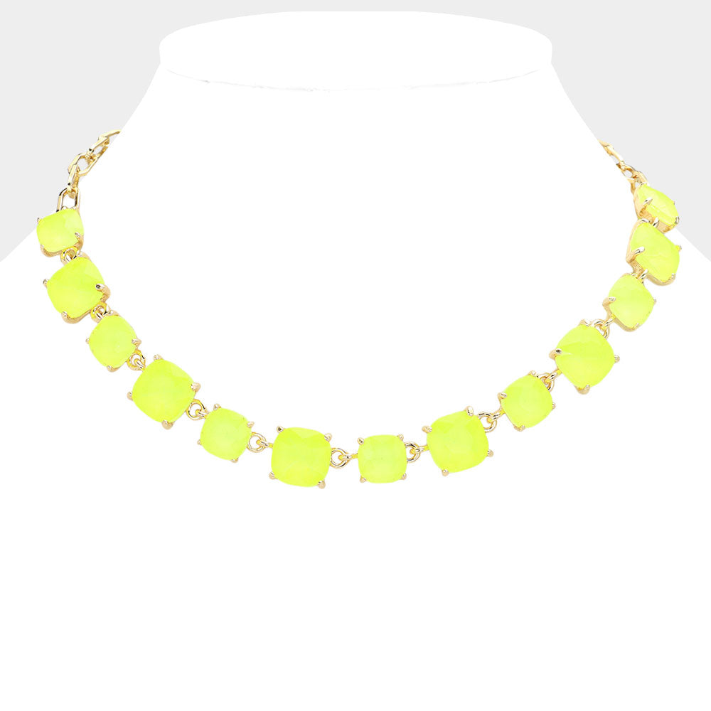 Women's Cushion Square Stone Link Evening Necklace