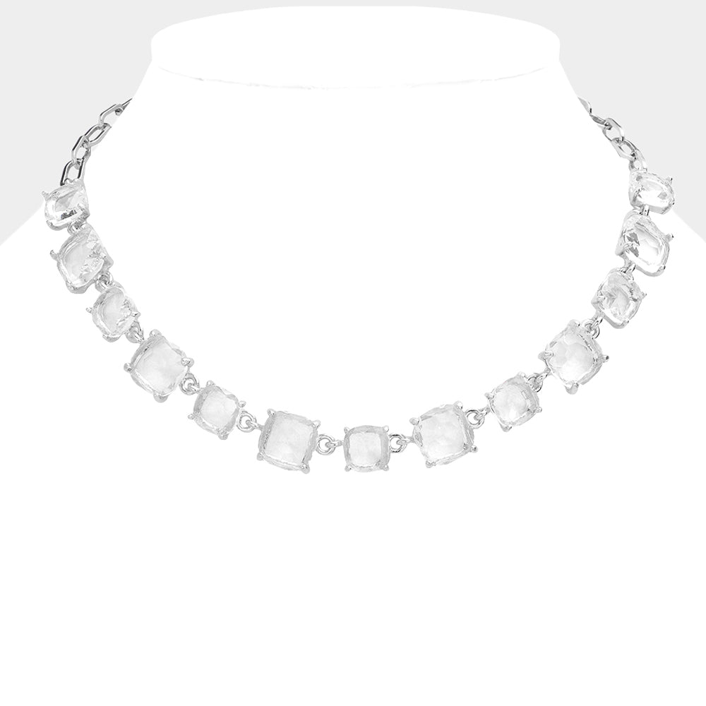 Women's Cushion Square Stone Link Evening Necklace
