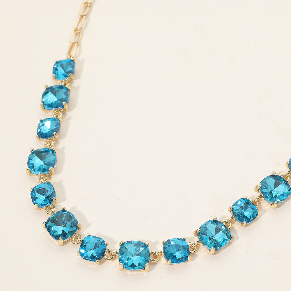 Women's Cushion Square Stone Link Evening Necklace