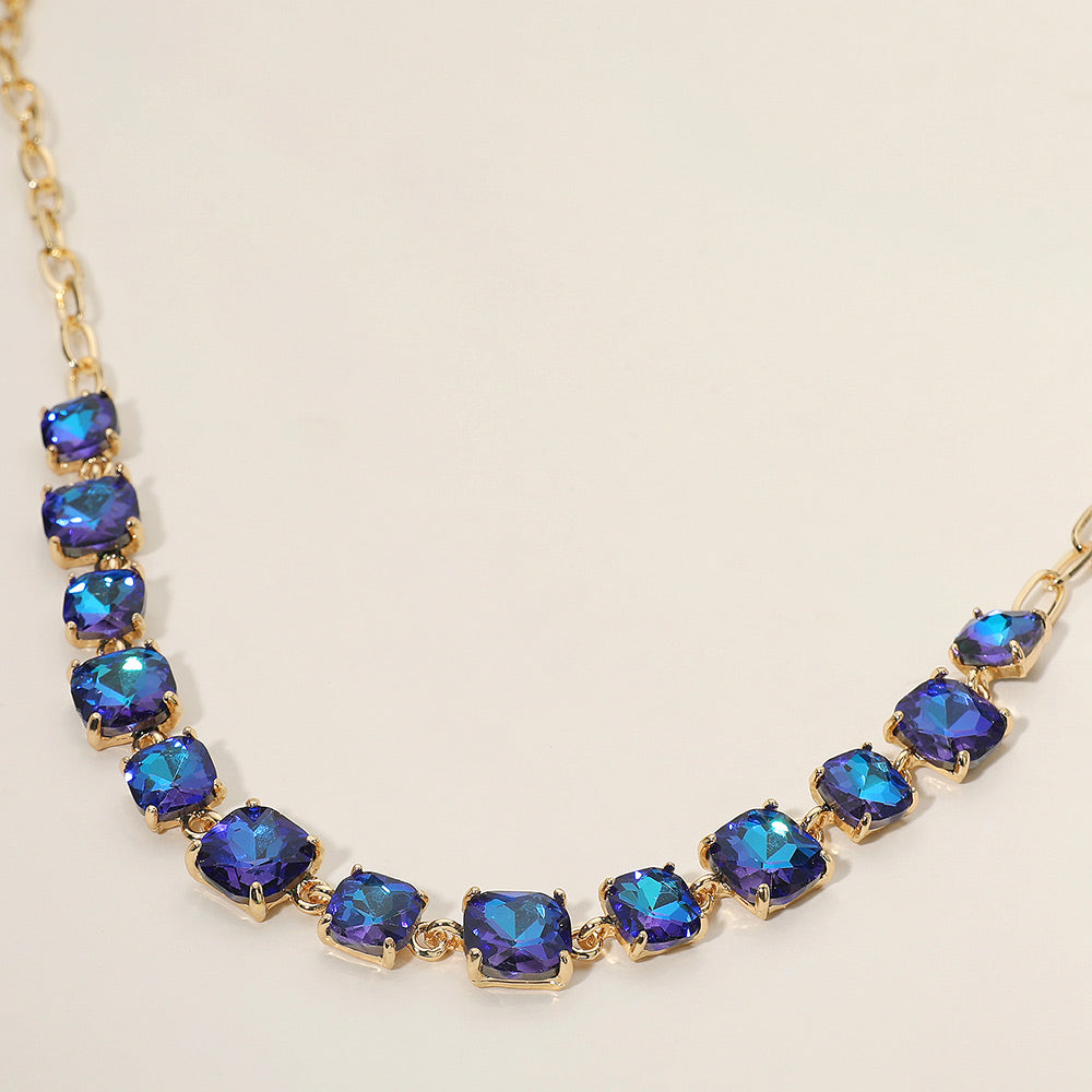 Women's Cushion Square Stone Link Evening Necklace