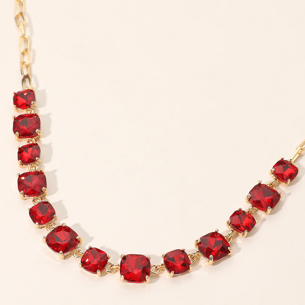 Women's Cushion Square Stone Link Evening Necklace