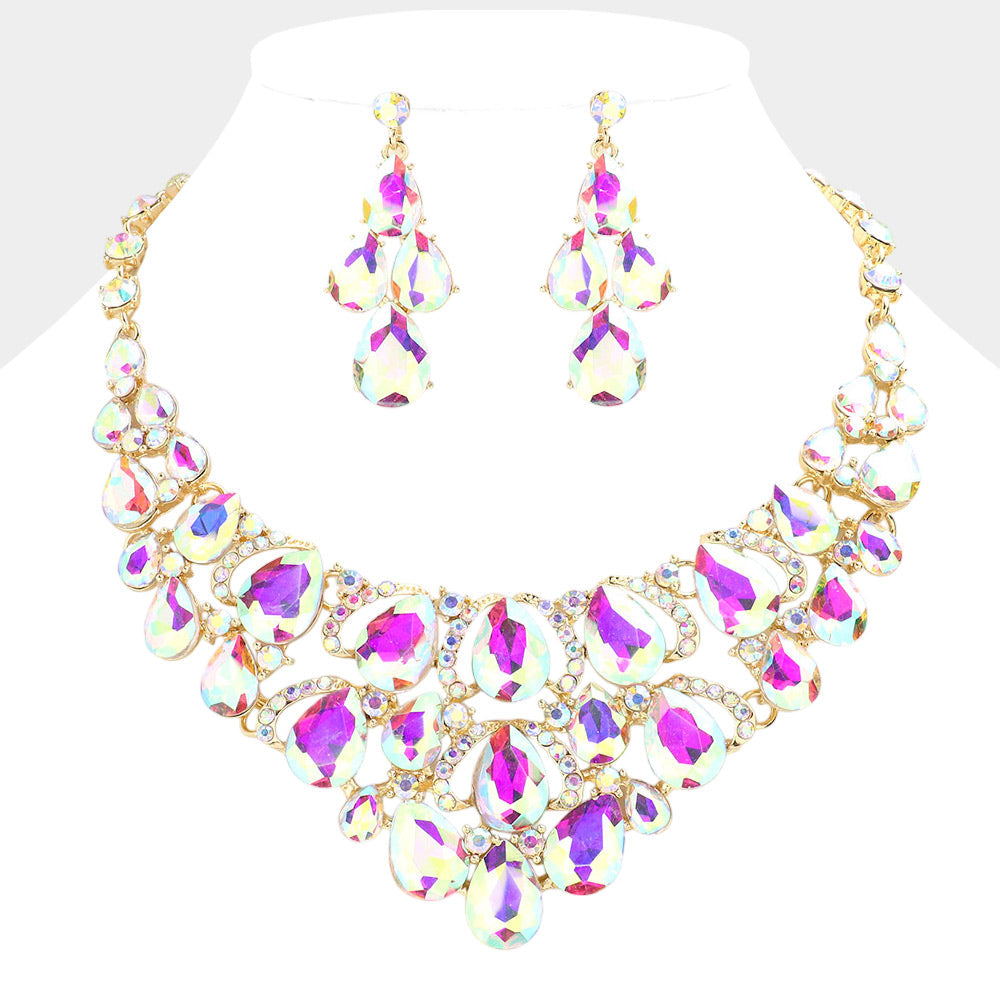Teardrop Stone Cluster Evening Necklace