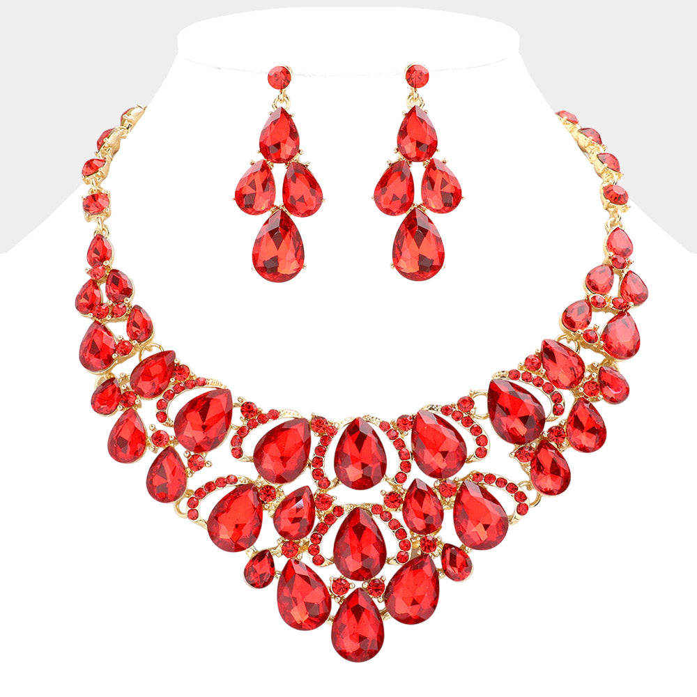 Teardrop Stone Cluster Evening Necklace