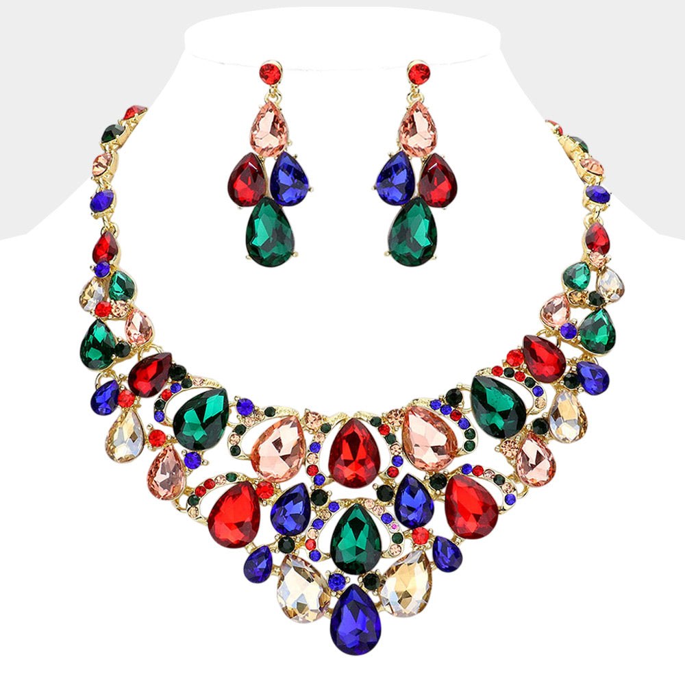 Teardrop Stone Cluster Evening Necklace