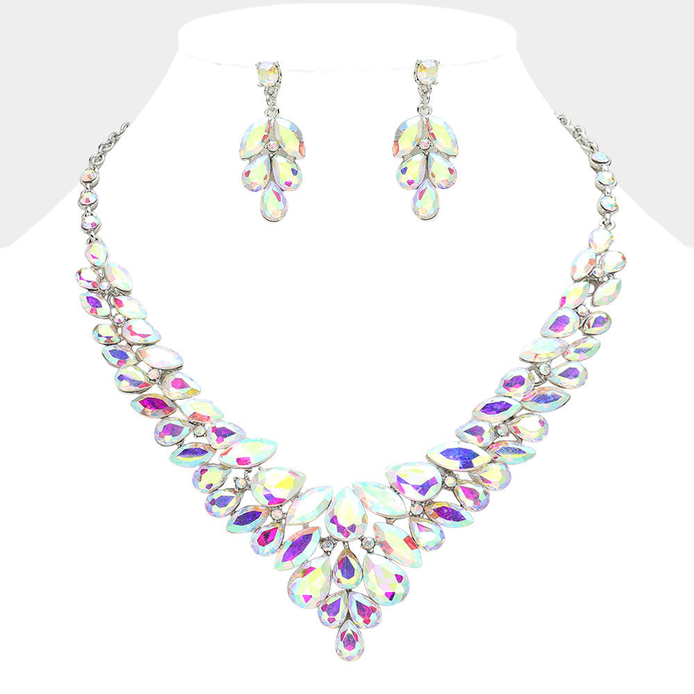 Teardrop Stone Cluster Evening Necklace