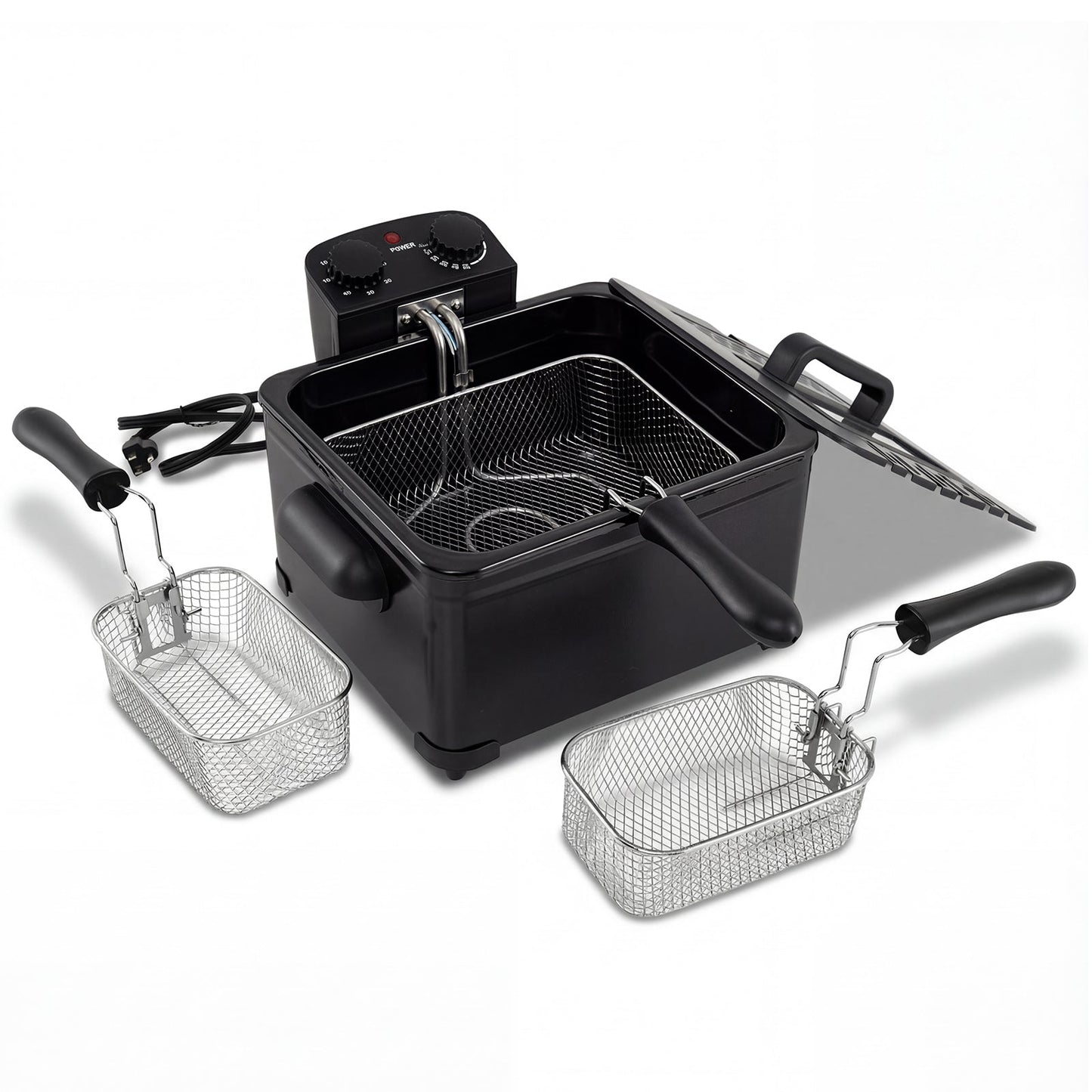 Electric Deep Fryer 5.3QT/21-Cup Stainless Steel 1700W with Triple Basket