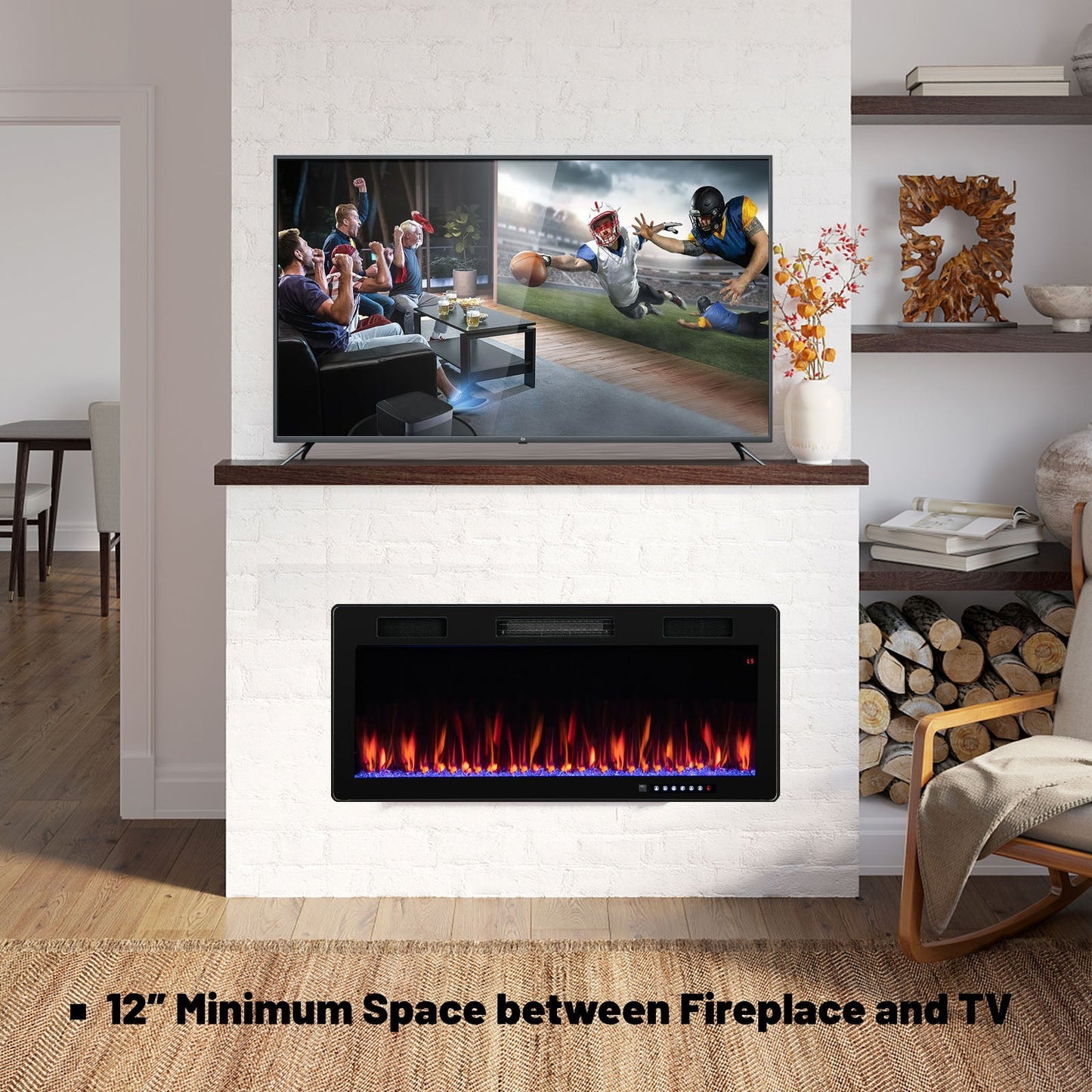 Electric Fireplace 40/50/60 Inches Recessed and Wall Mounted for 2' x 6' Stud