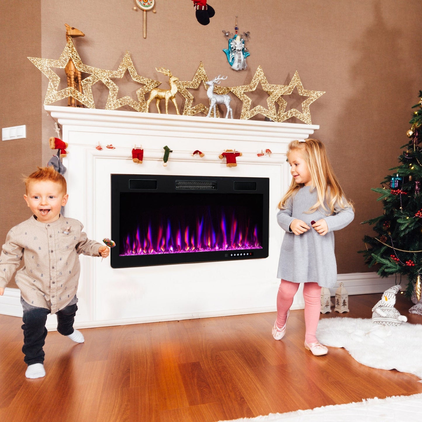 Electric Fireplace 40/50/60 Inches Recessed and Wall Mounted for 2' x 6' Stud