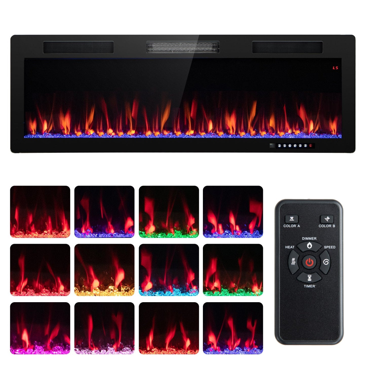 Electric Fireplace 40/50/60 Inches Recessed and Wall Mounted for 2' x 6' Stud