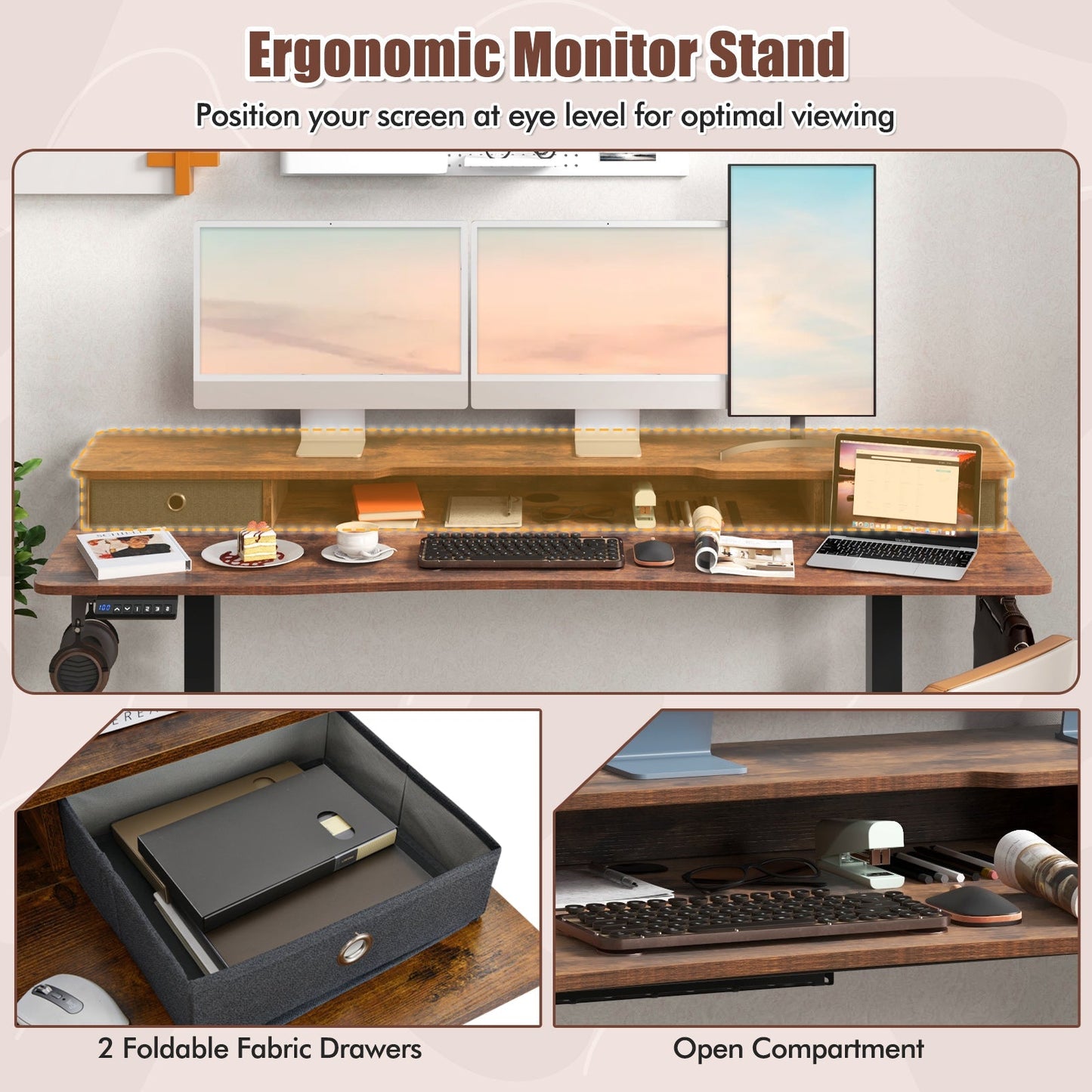 63 Inch x 24 Inch Electric Standing Desk with 2 Drawers