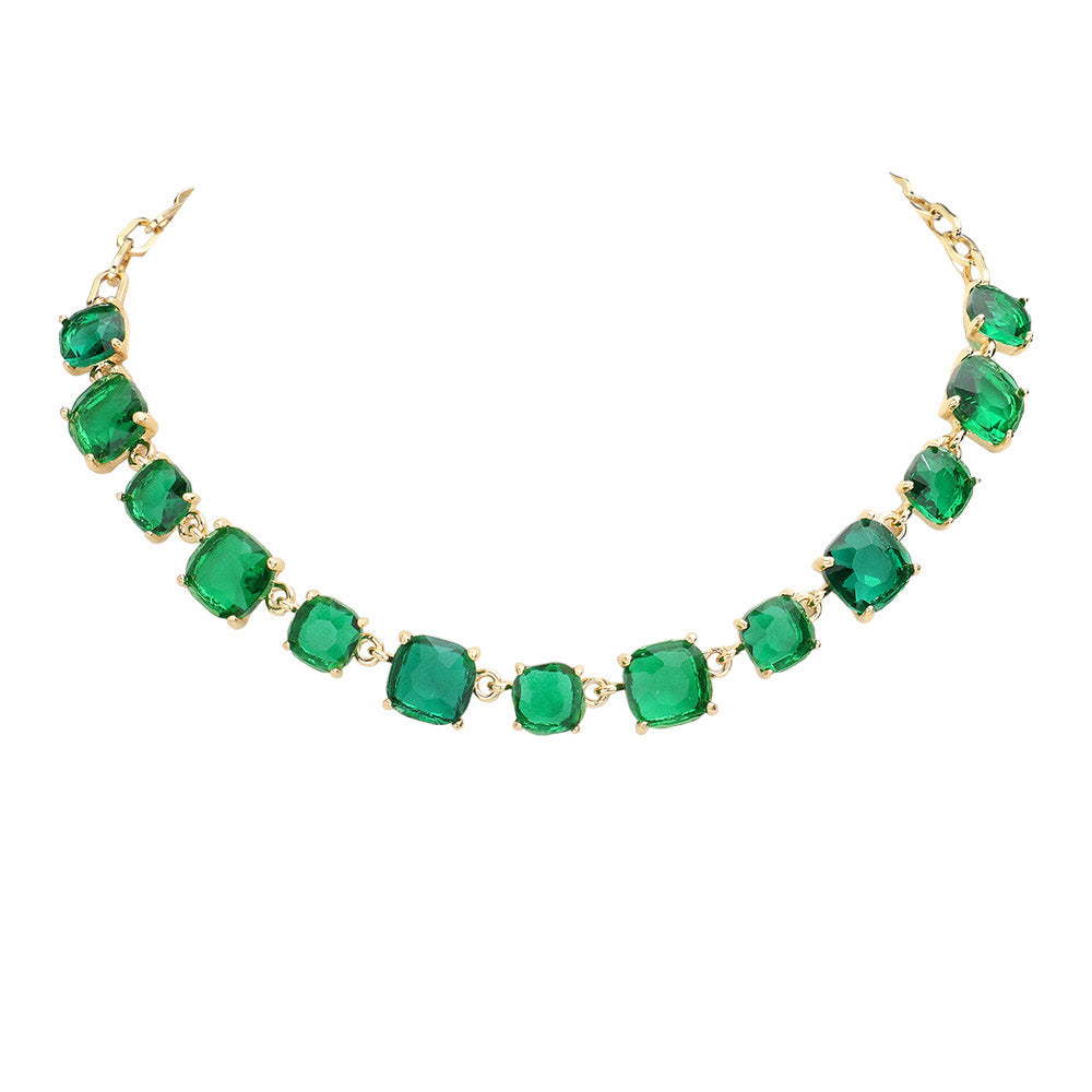 Women's Cushion Square Stone Link Evening Necklace