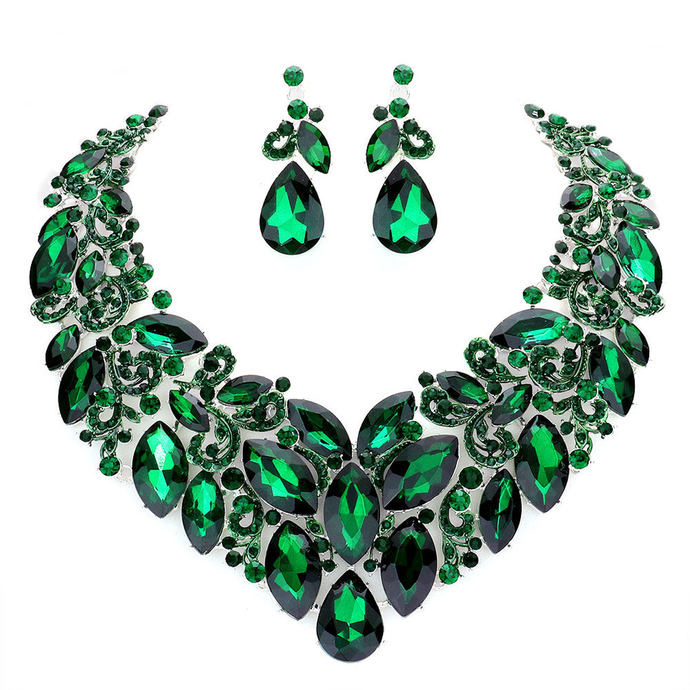 Marquise Stone Cluster Accented Evening Necklace